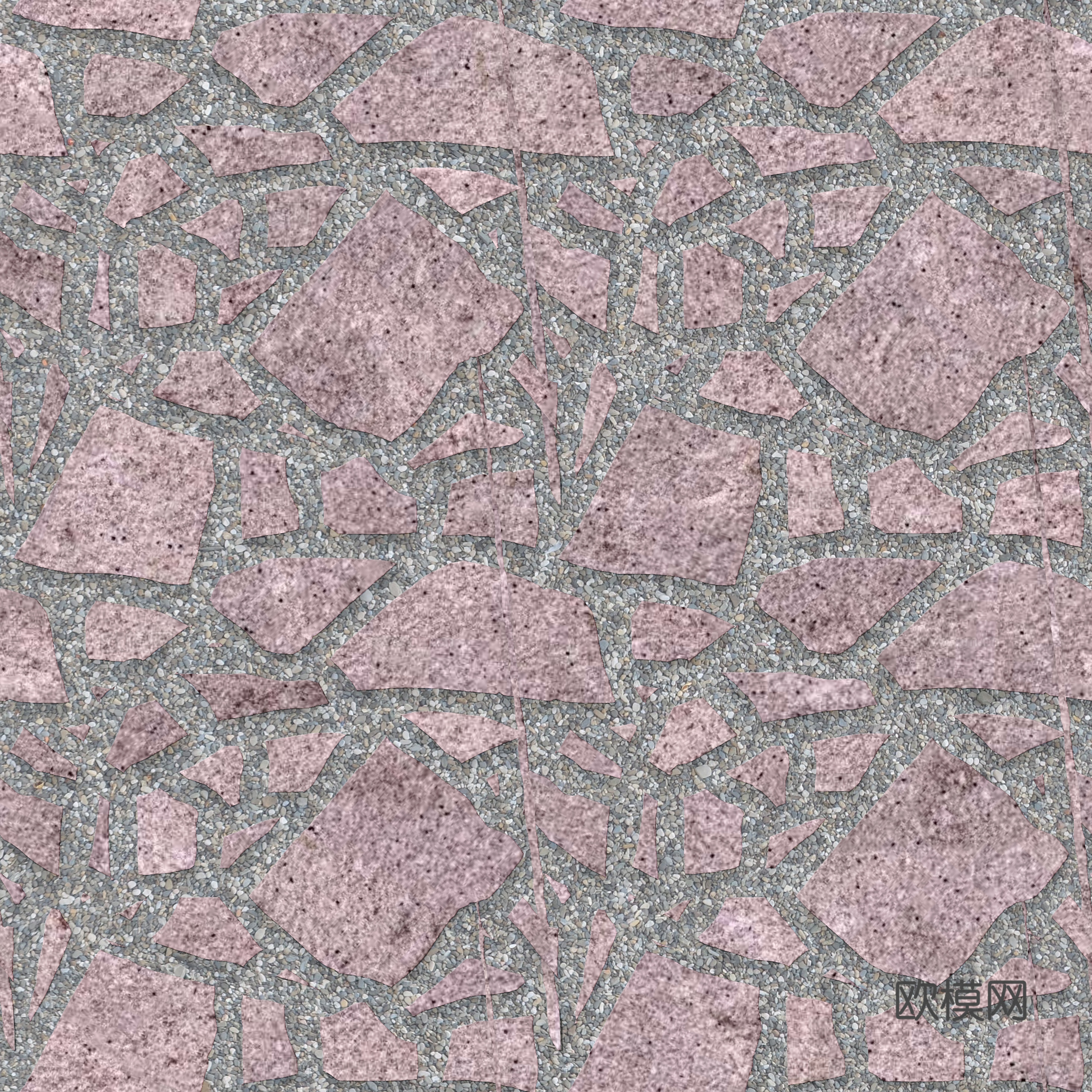 红色砂岩石材铺地-多边形石材铺地-石材嵌鹅卵石铺地12
