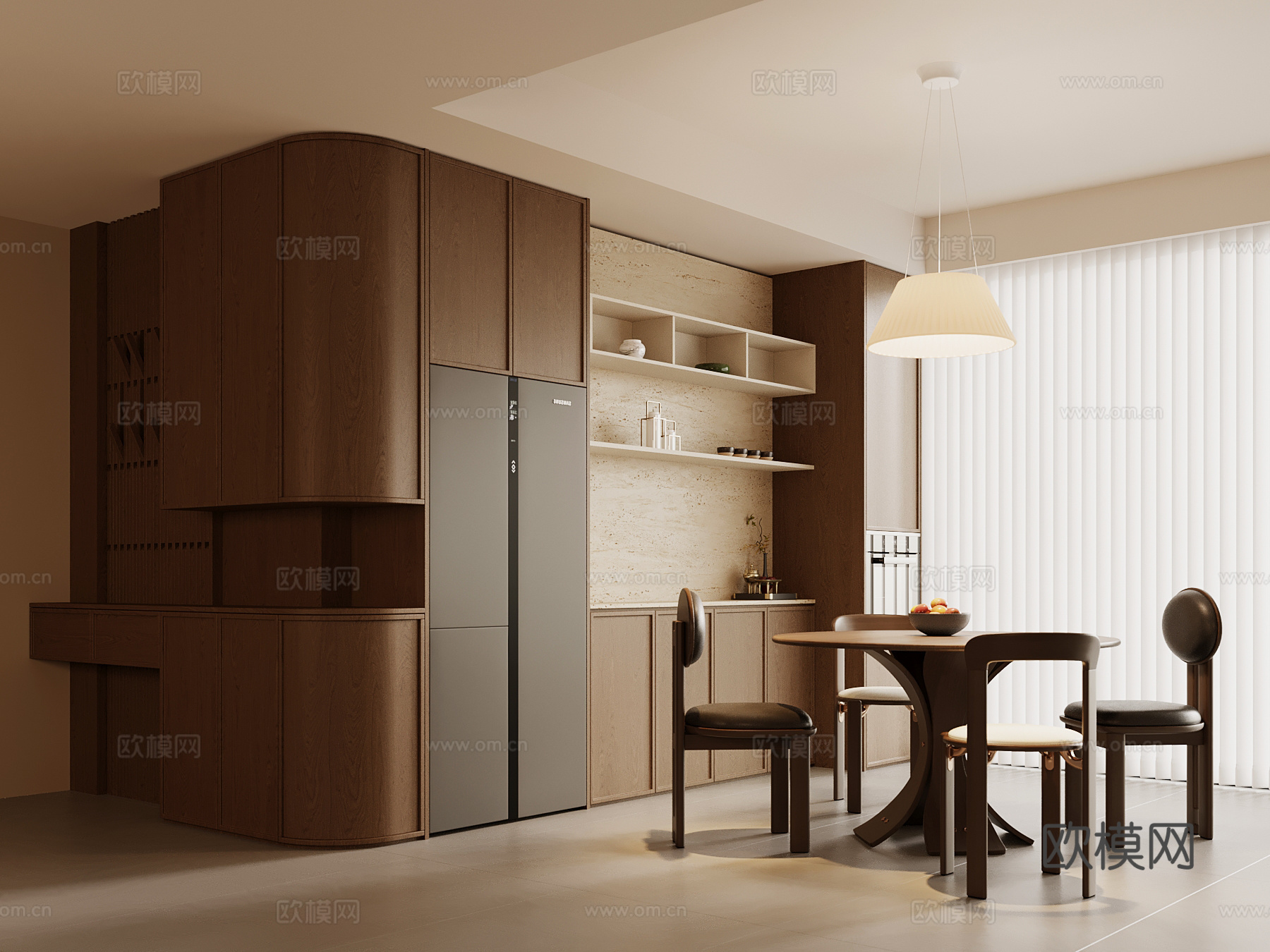 中古风餐厅 餐桌椅 酒柜su模型