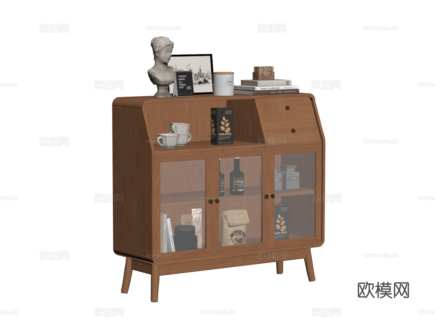 法式餐边柜 中古风茶水柜 收纳柜 储物柜 边柜su模型
