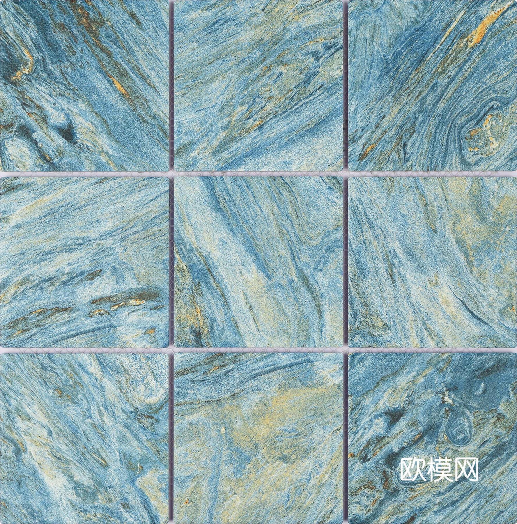现代新中式石材马赛克_方格蓝色马赛克_马赛克哑光艺术砖_蓝色