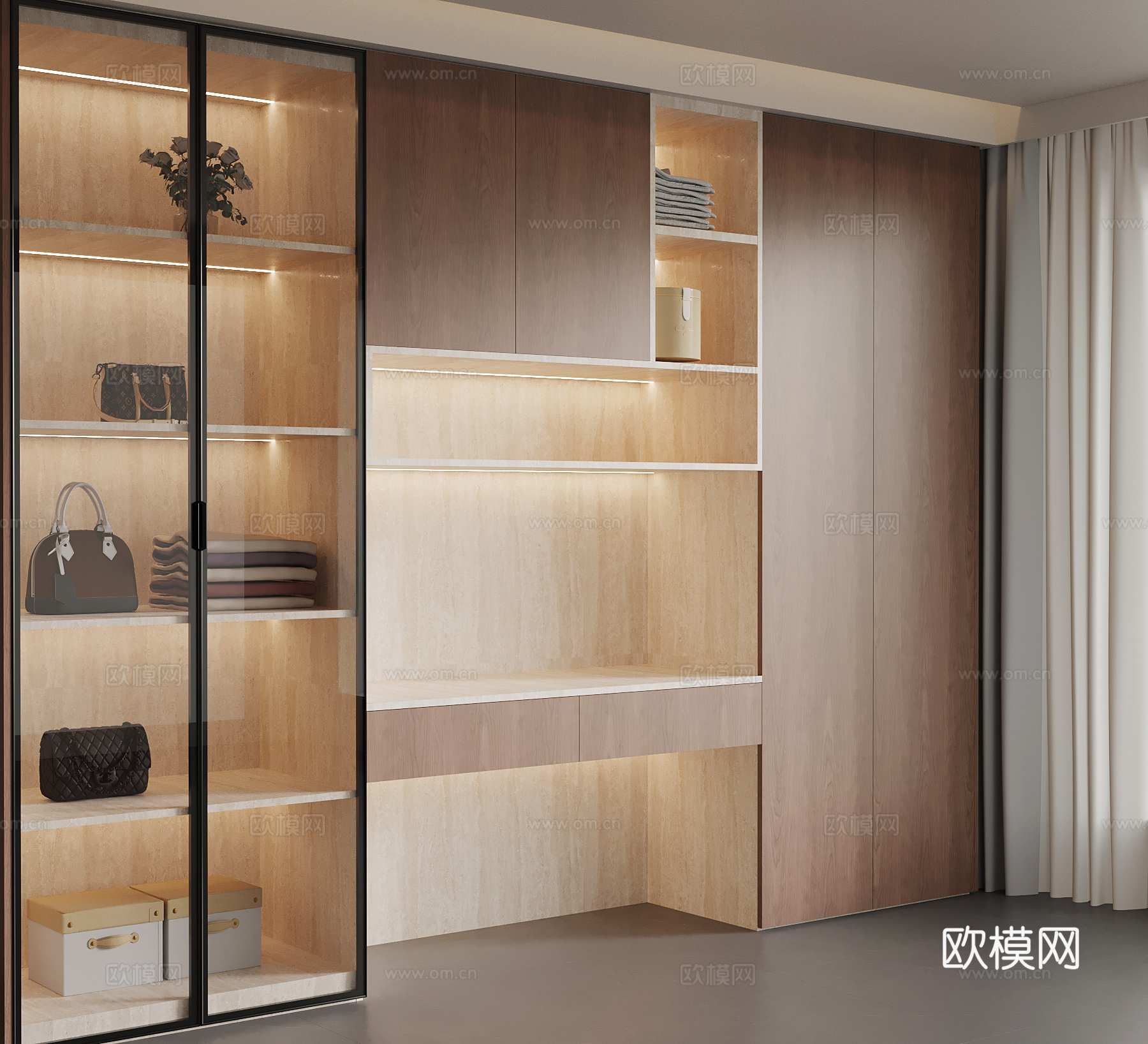 现代中古风衣柜su模型