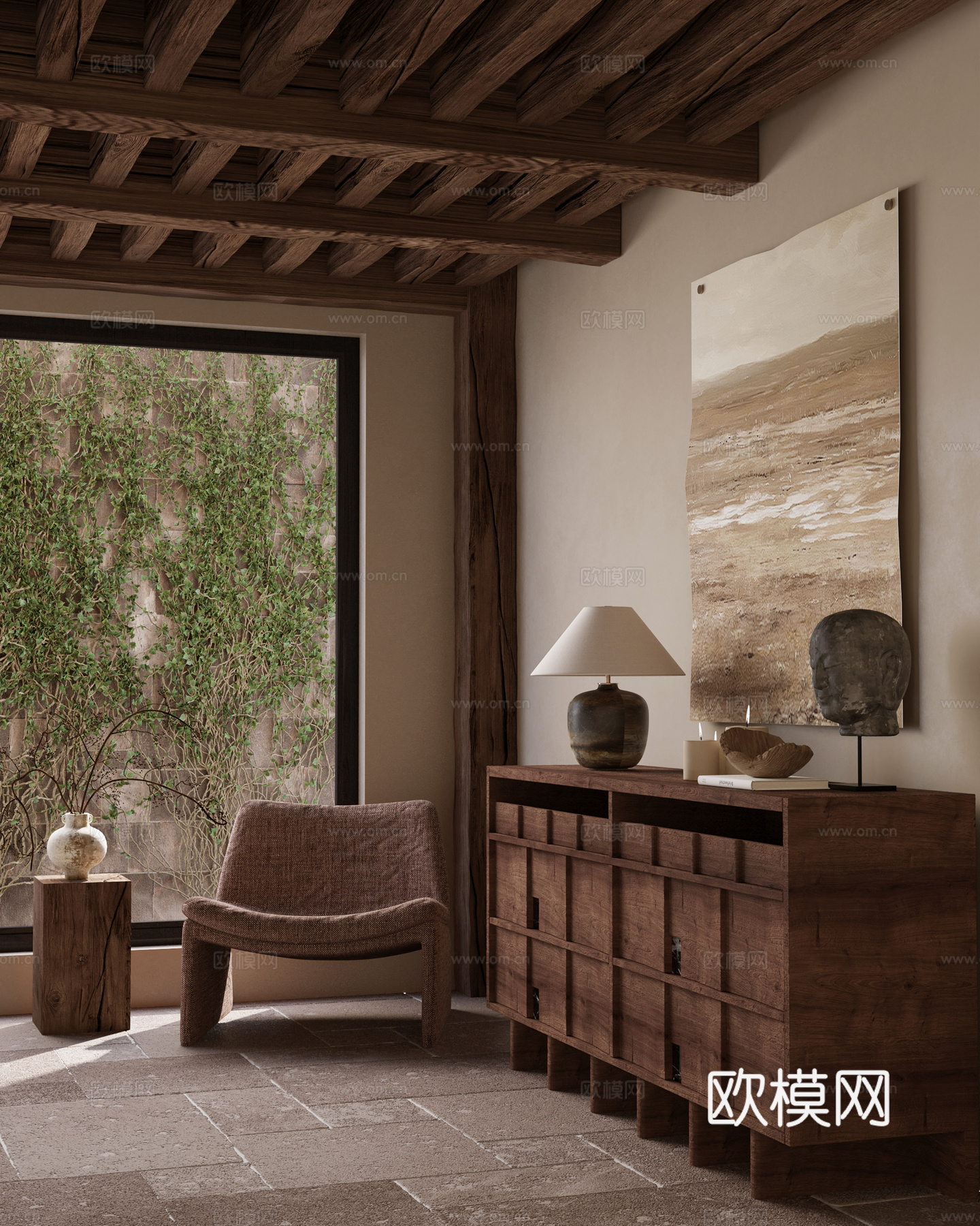 中古风边柜 单人沙发 休闲椅su模型