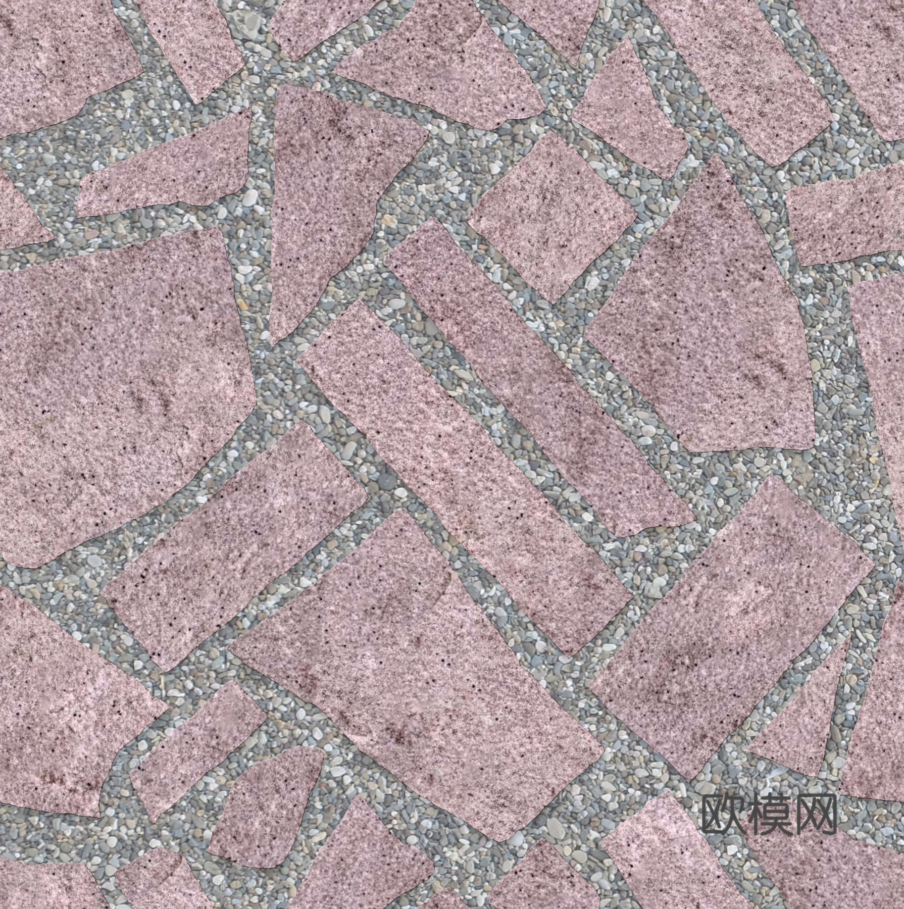 红色砂岩石材铺地-多边形石材铺地-石材嵌鹅卵石铺地14
