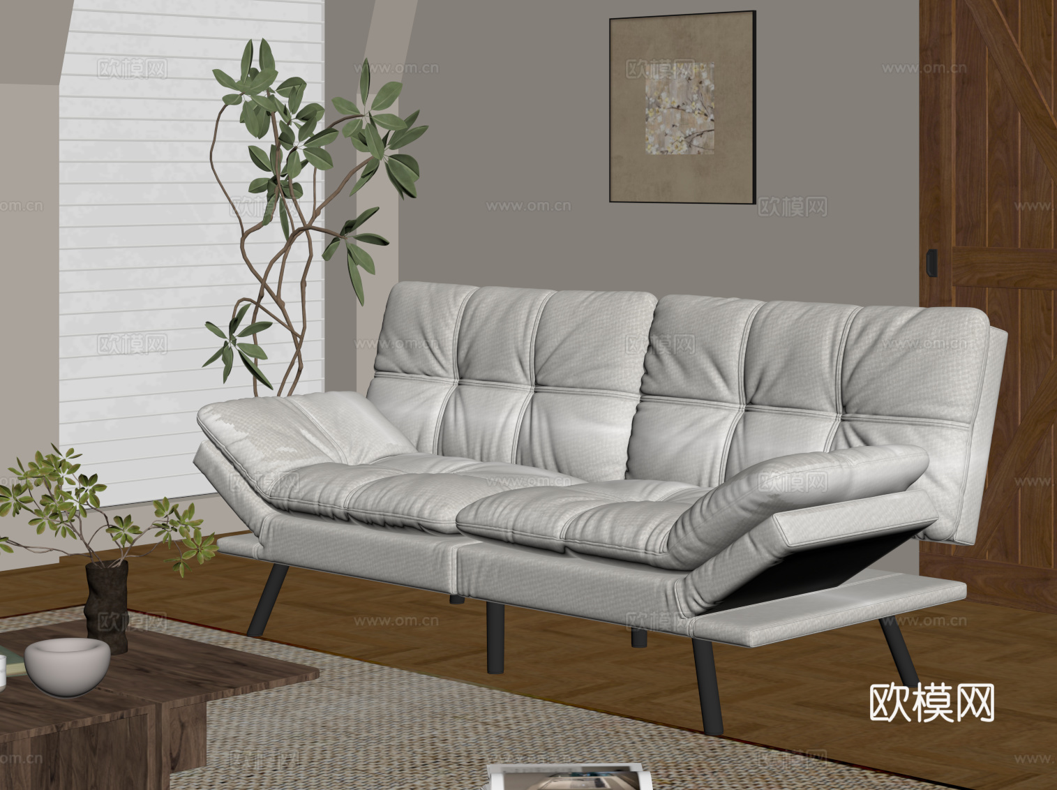 现代双人沙发 休闲沙发su模型