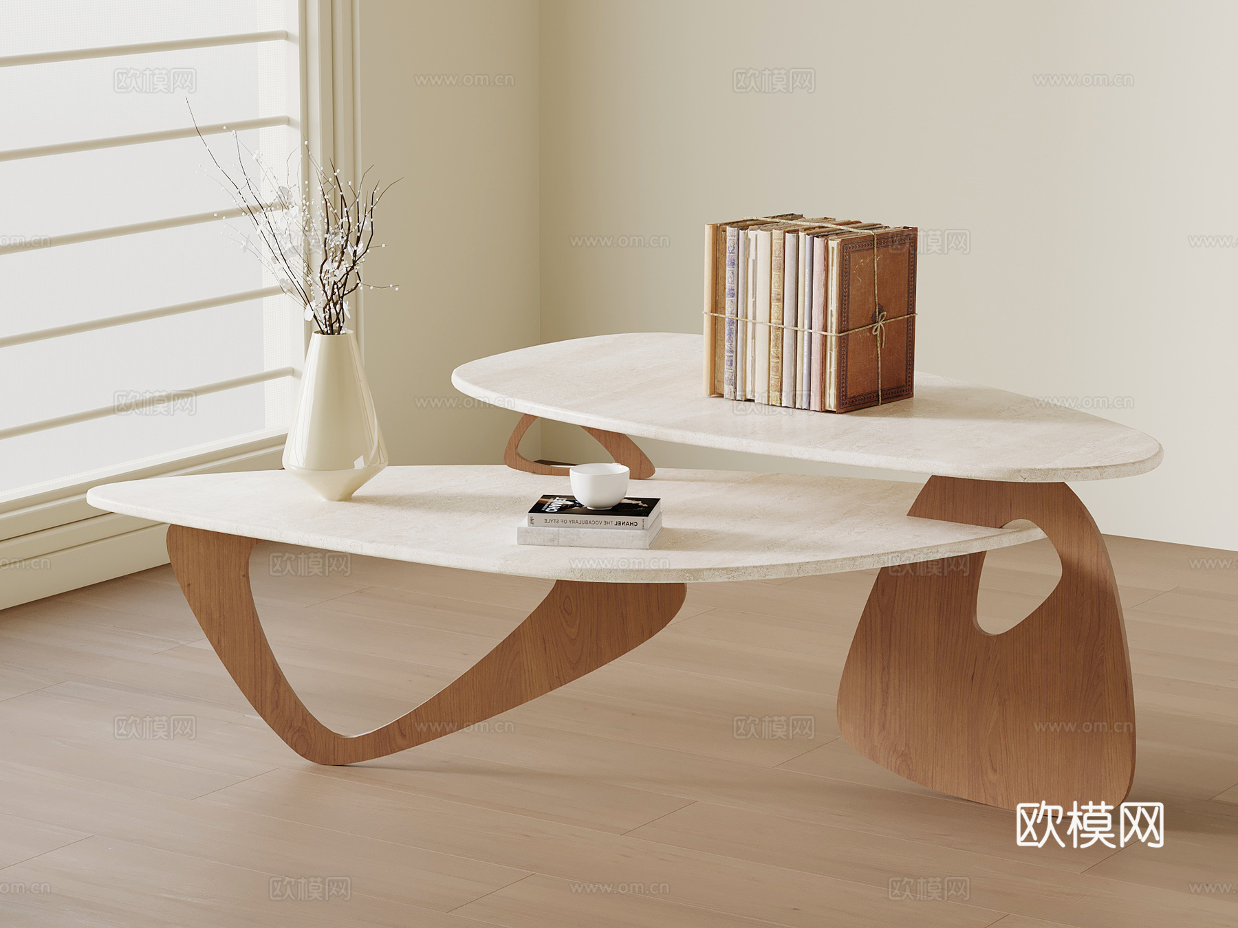 侘寂中古风茶几 大理石茶几su模型
