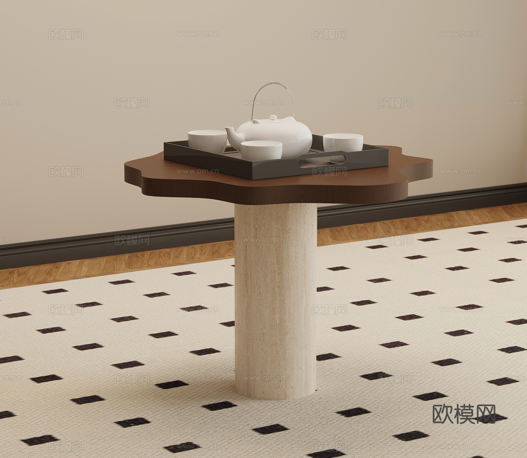 侘寂中古边几 异形边几su模型