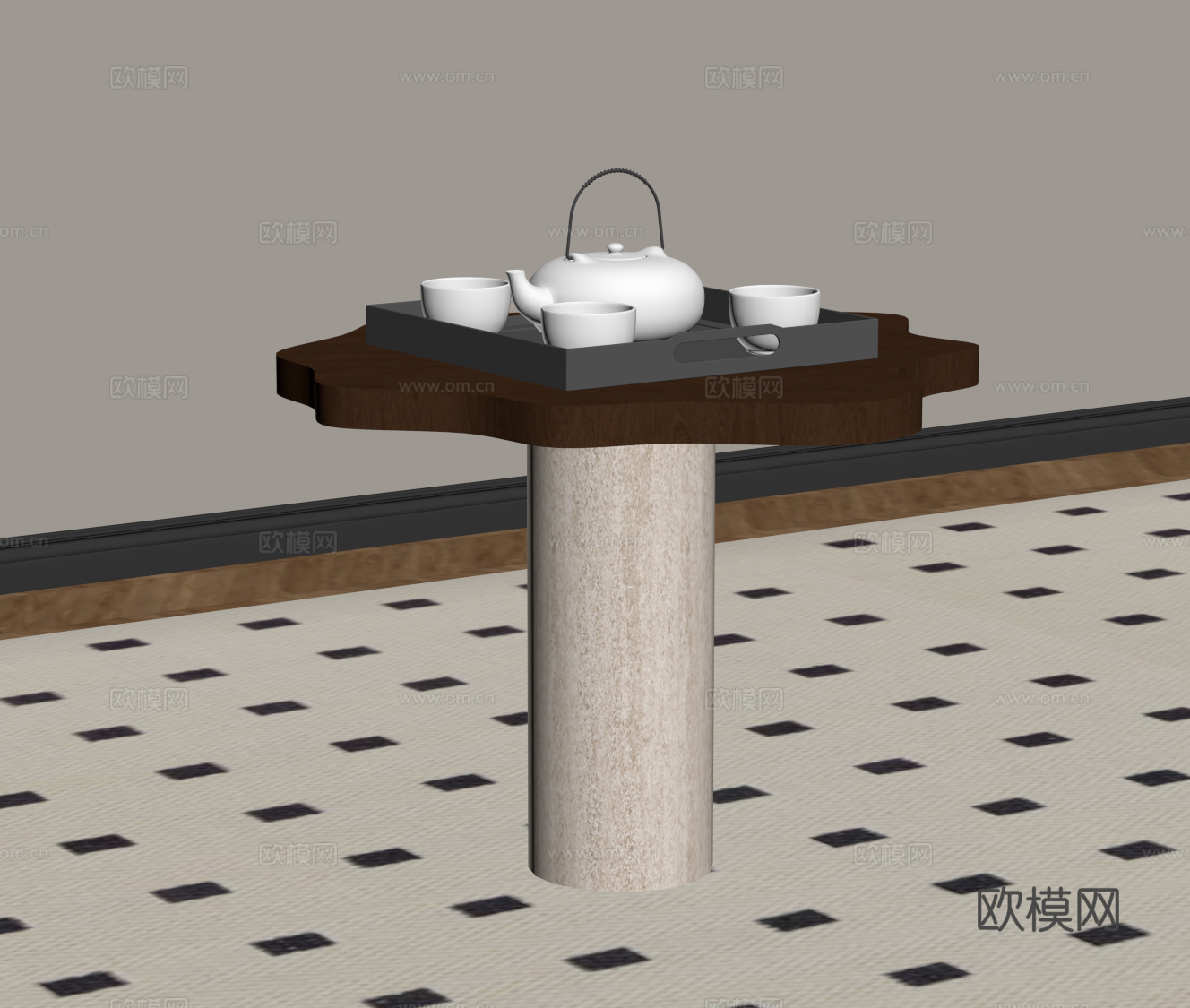 侘寂中古边几 异形边几su模型