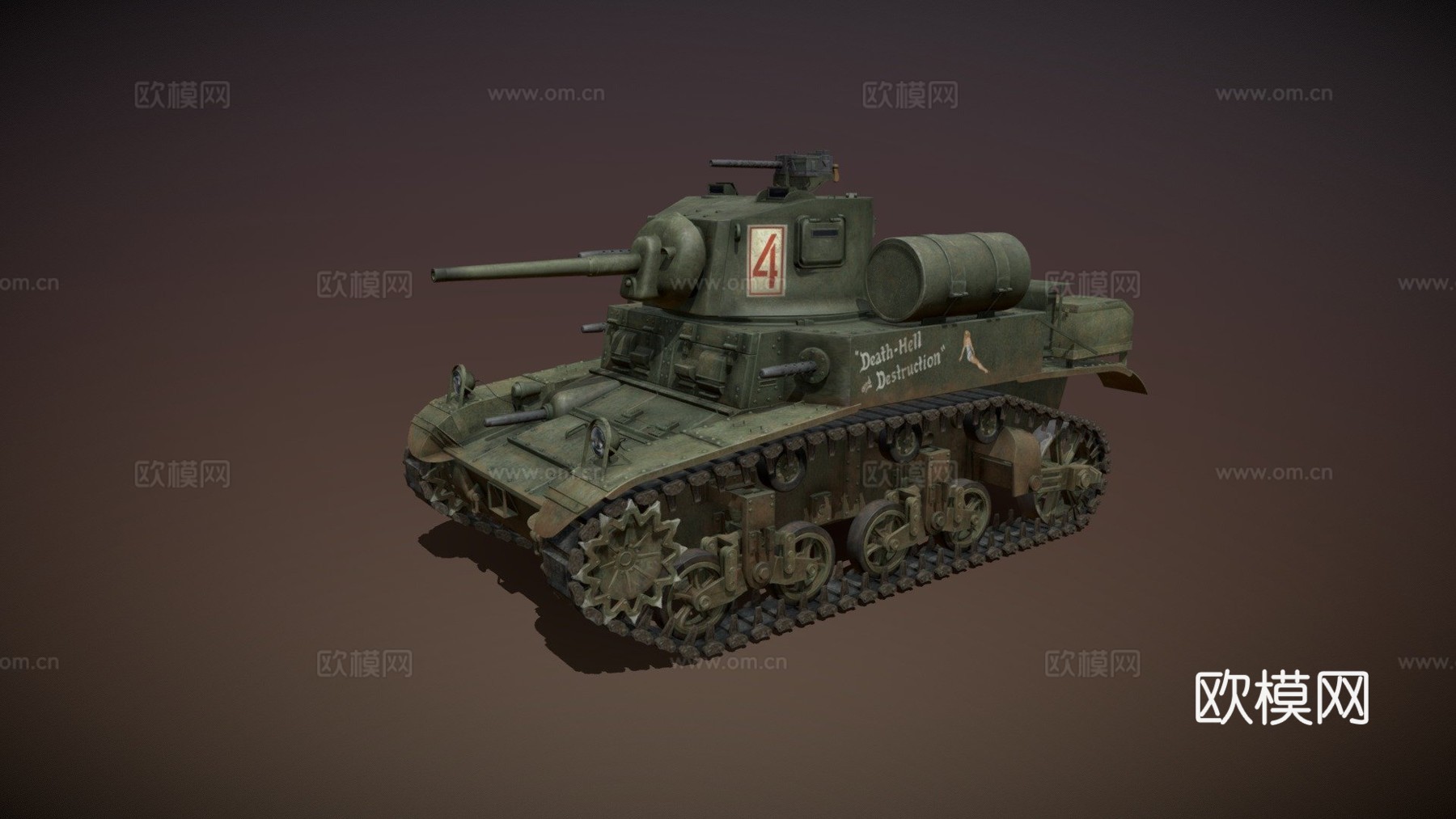 M3A1轻型坦克死亡地狱与毁灭3d模型下载（渲染图1）