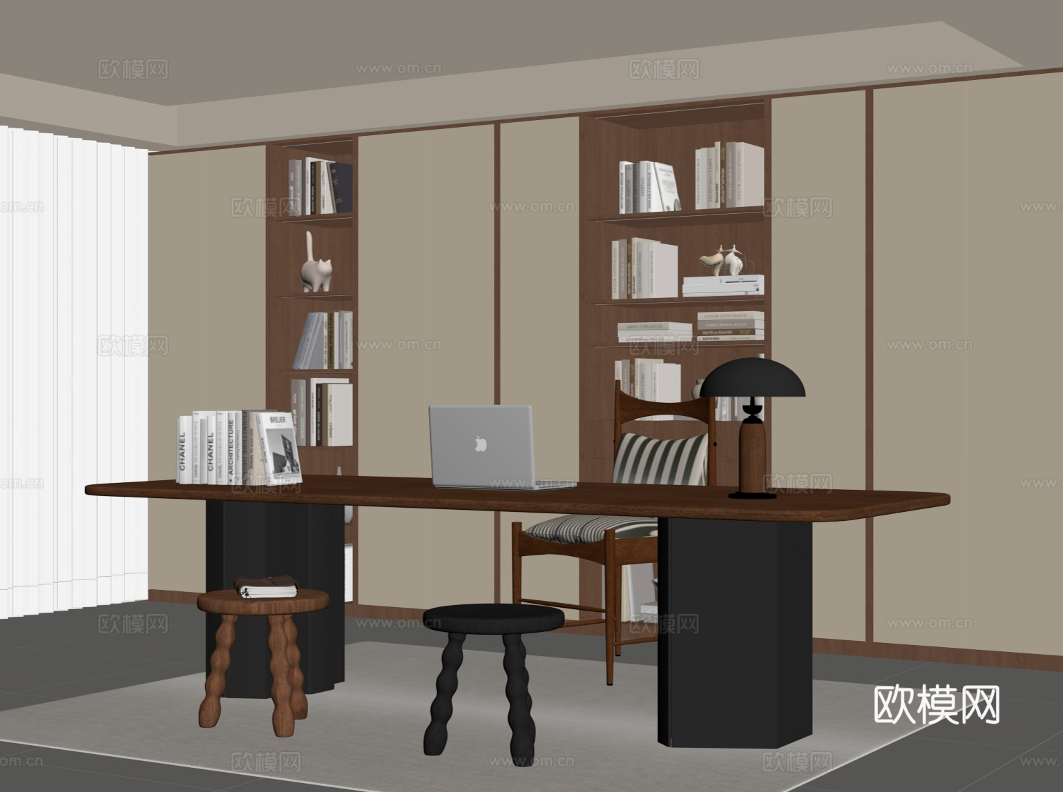 中古书房 书桌椅 书柜su模型