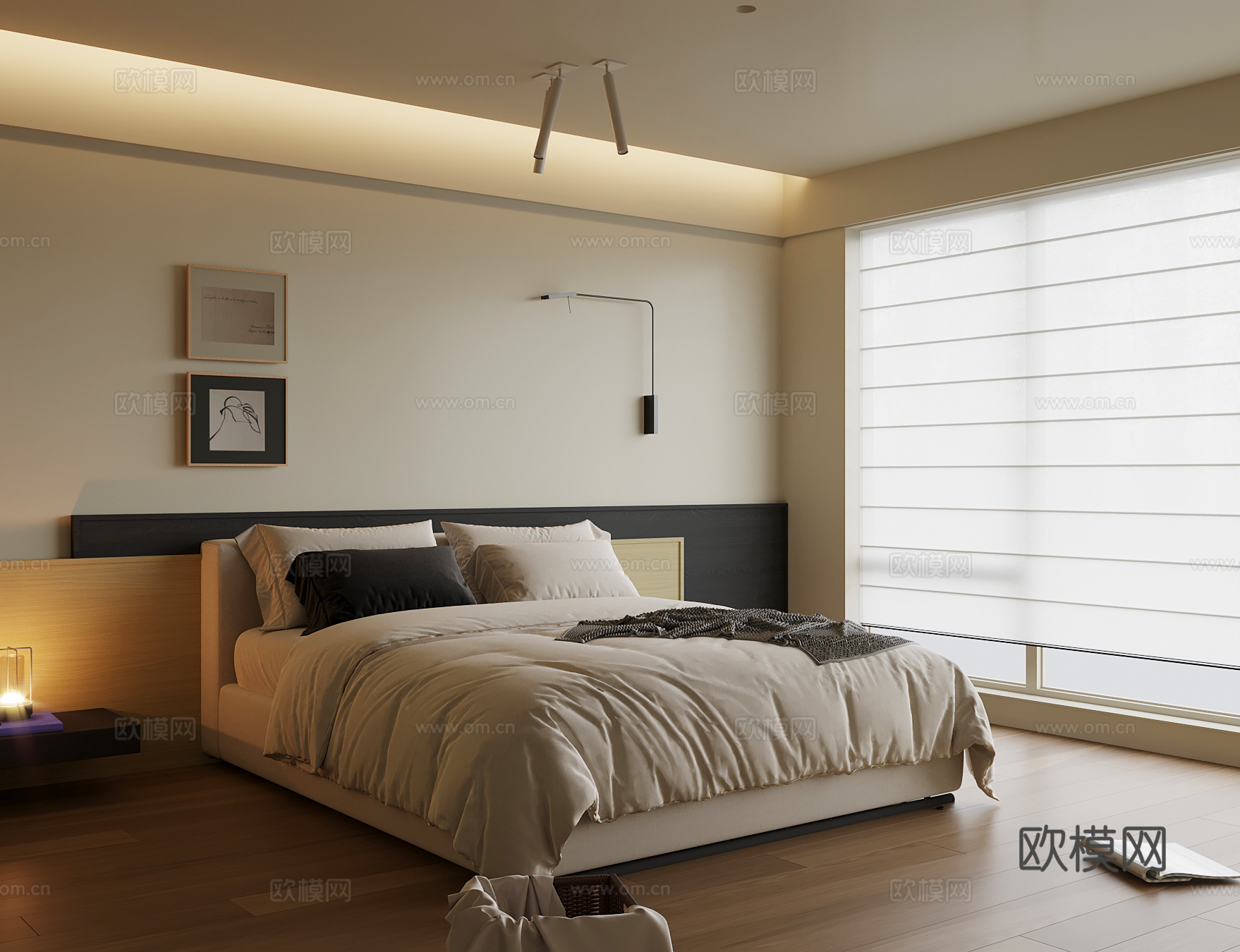 现代卧室 双人床su模型