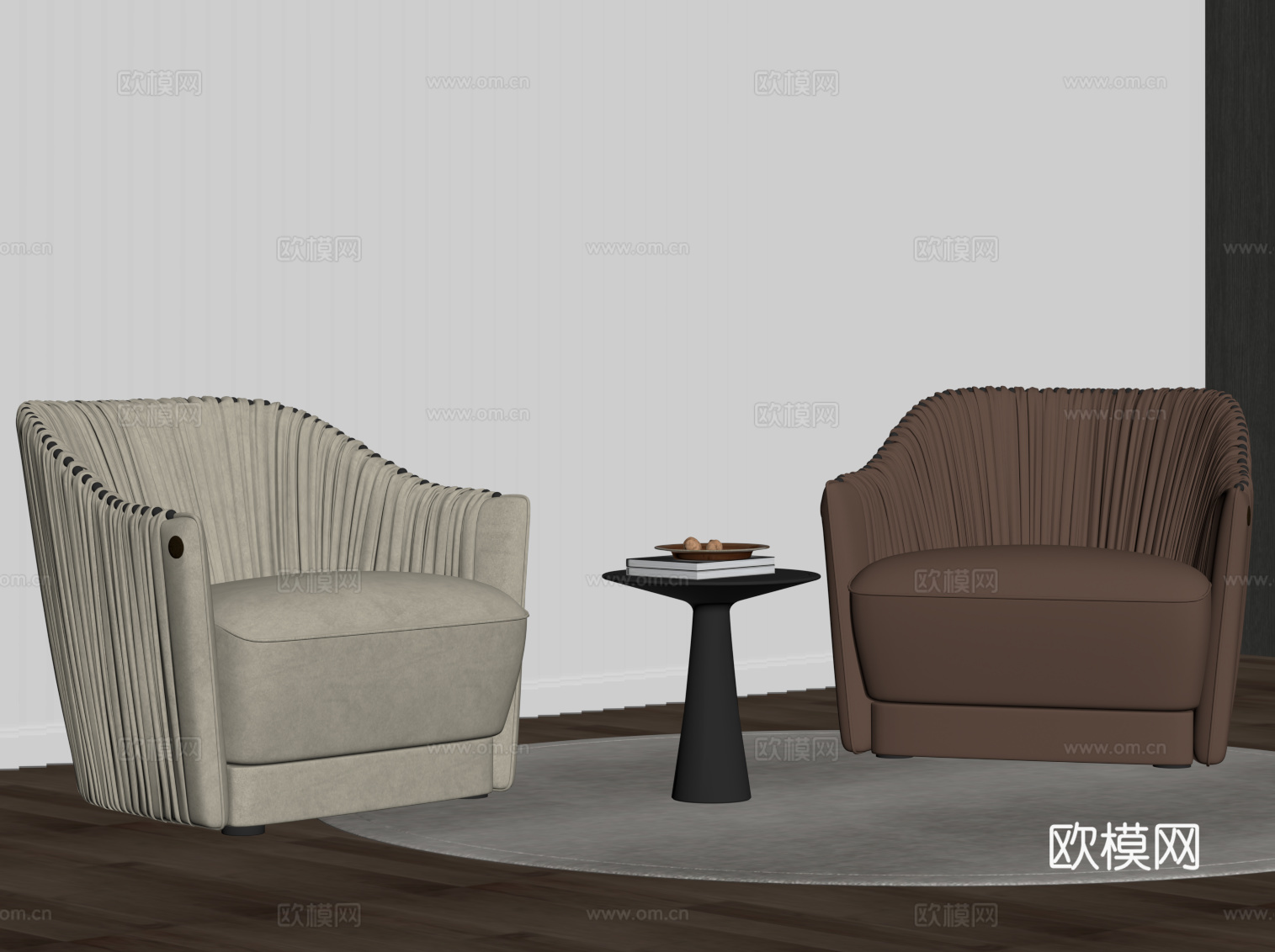 现代单人沙发 皮革沙发su模型