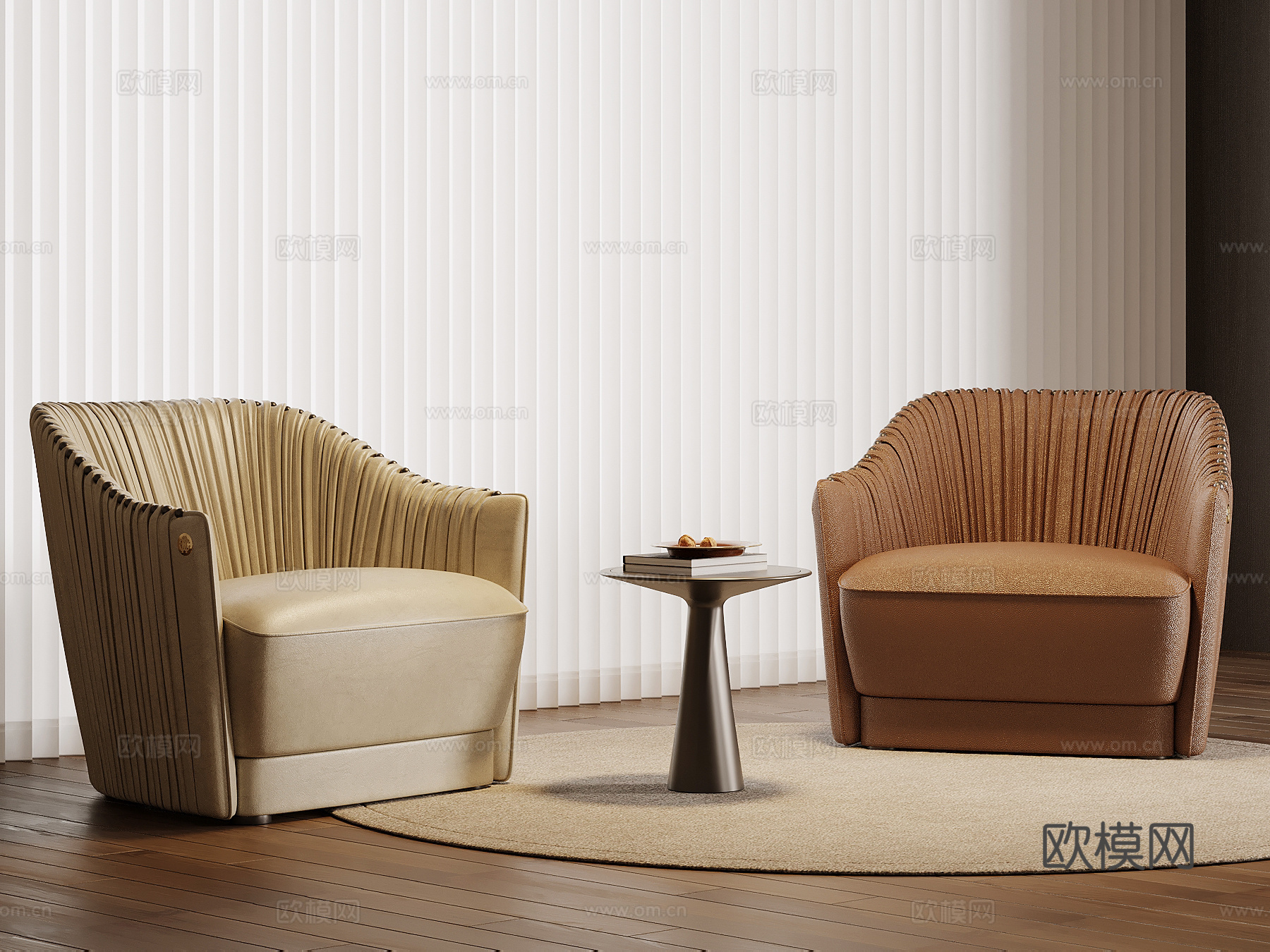 现代单人沙发 皮革沙发su模型