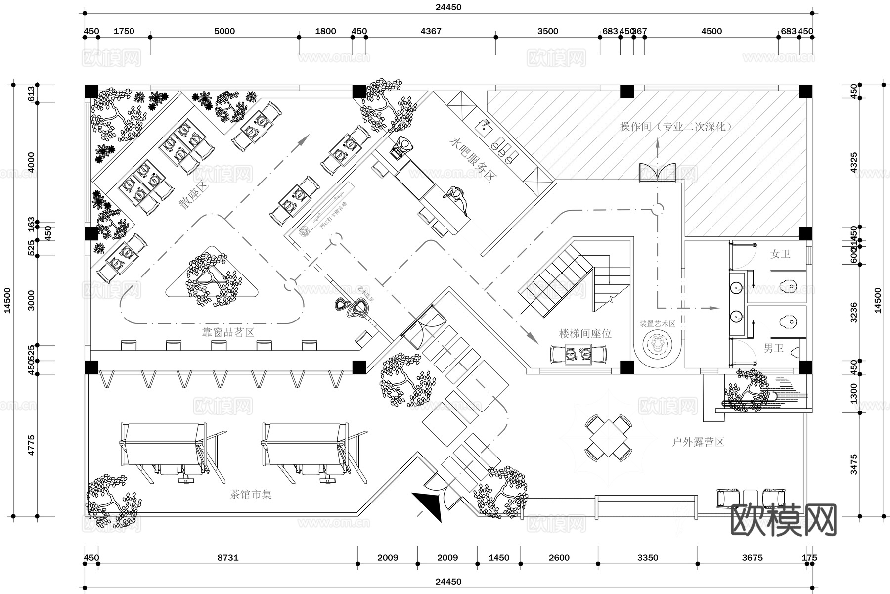 露营风茶餐厅 最新平面施工图合集cad施工图