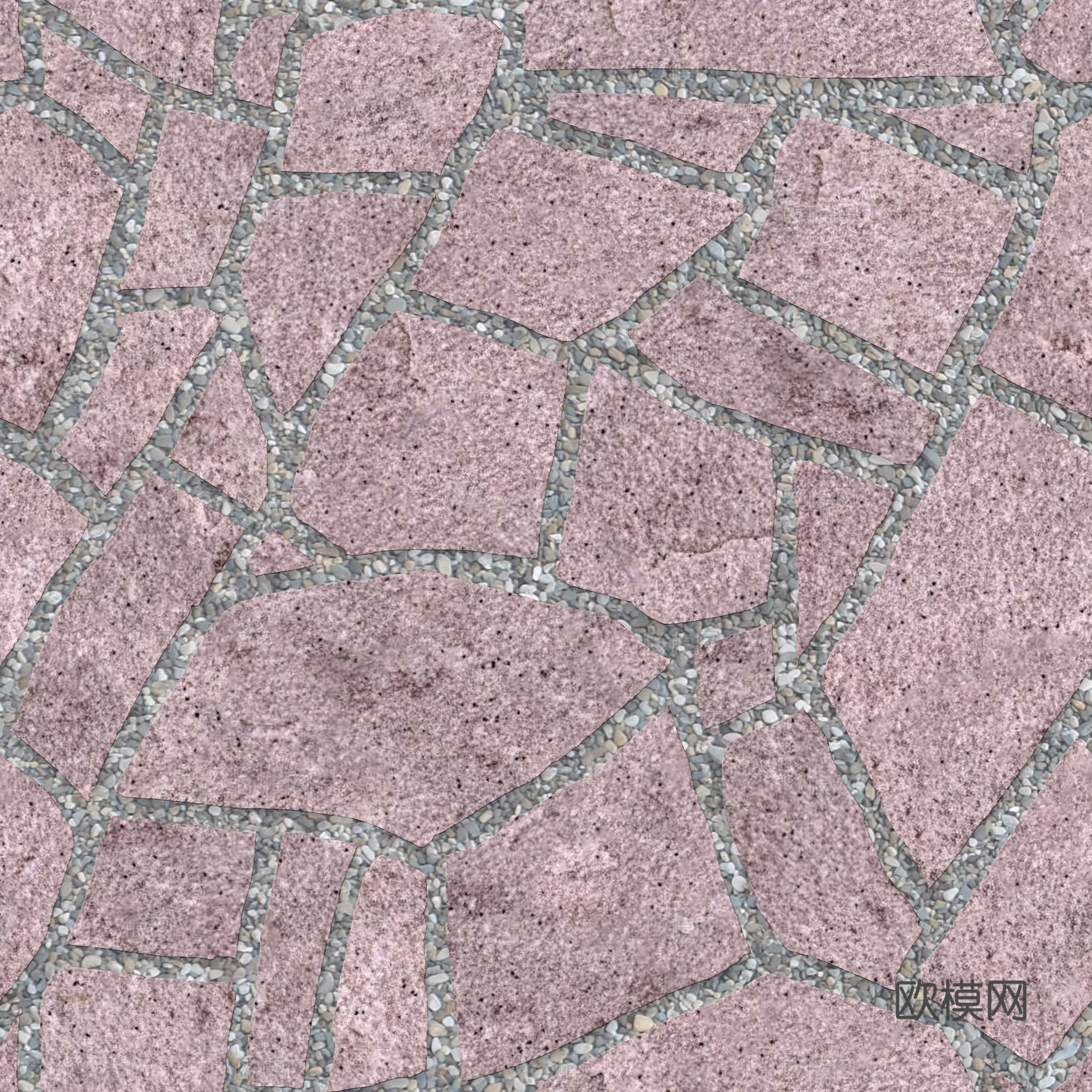 红色砂岩石材铺地-多边形石材铺地-石材嵌鹅卵石铺地10