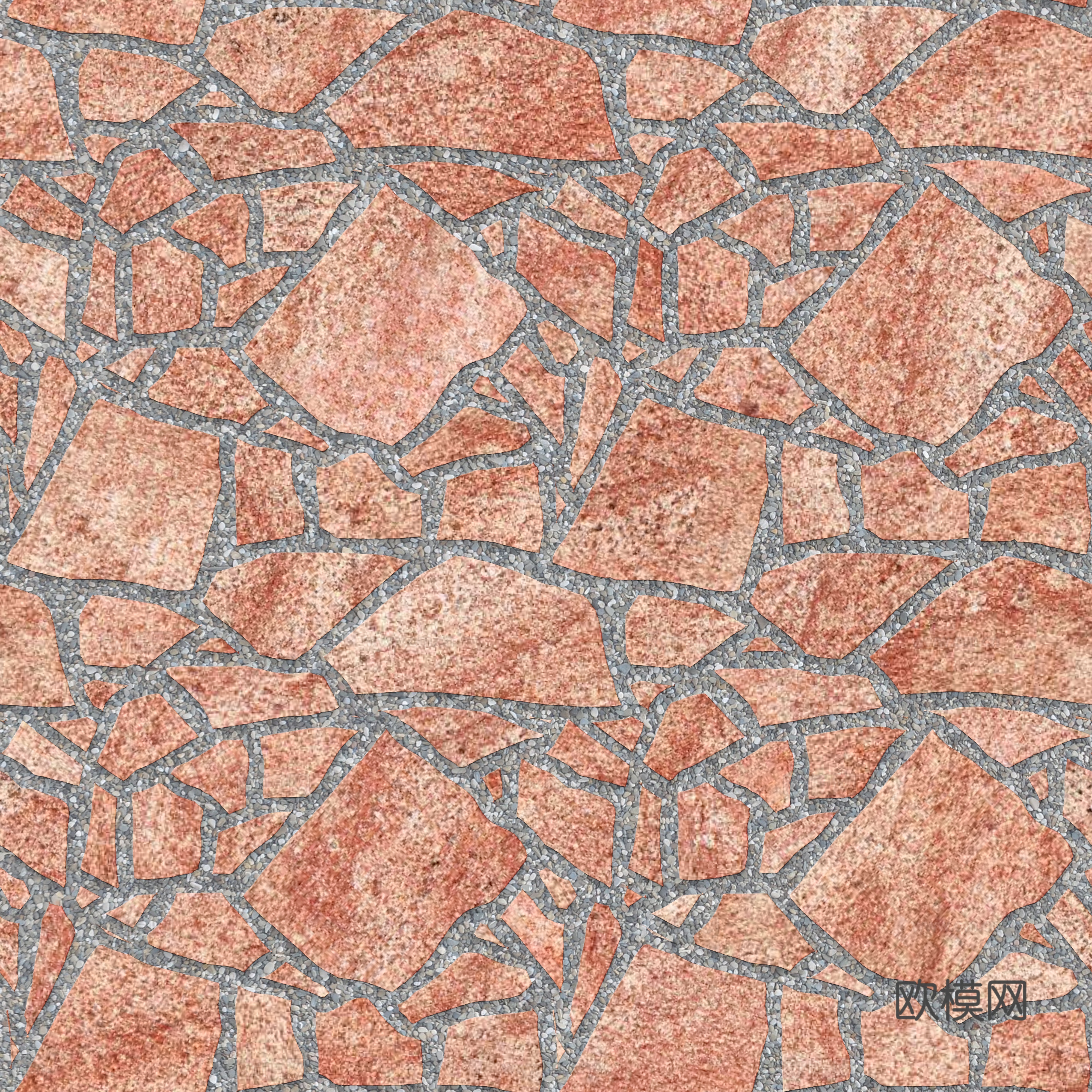 红色砂岩石材铺地-多边形石材铺地-石材嵌鹅卵石铺地19