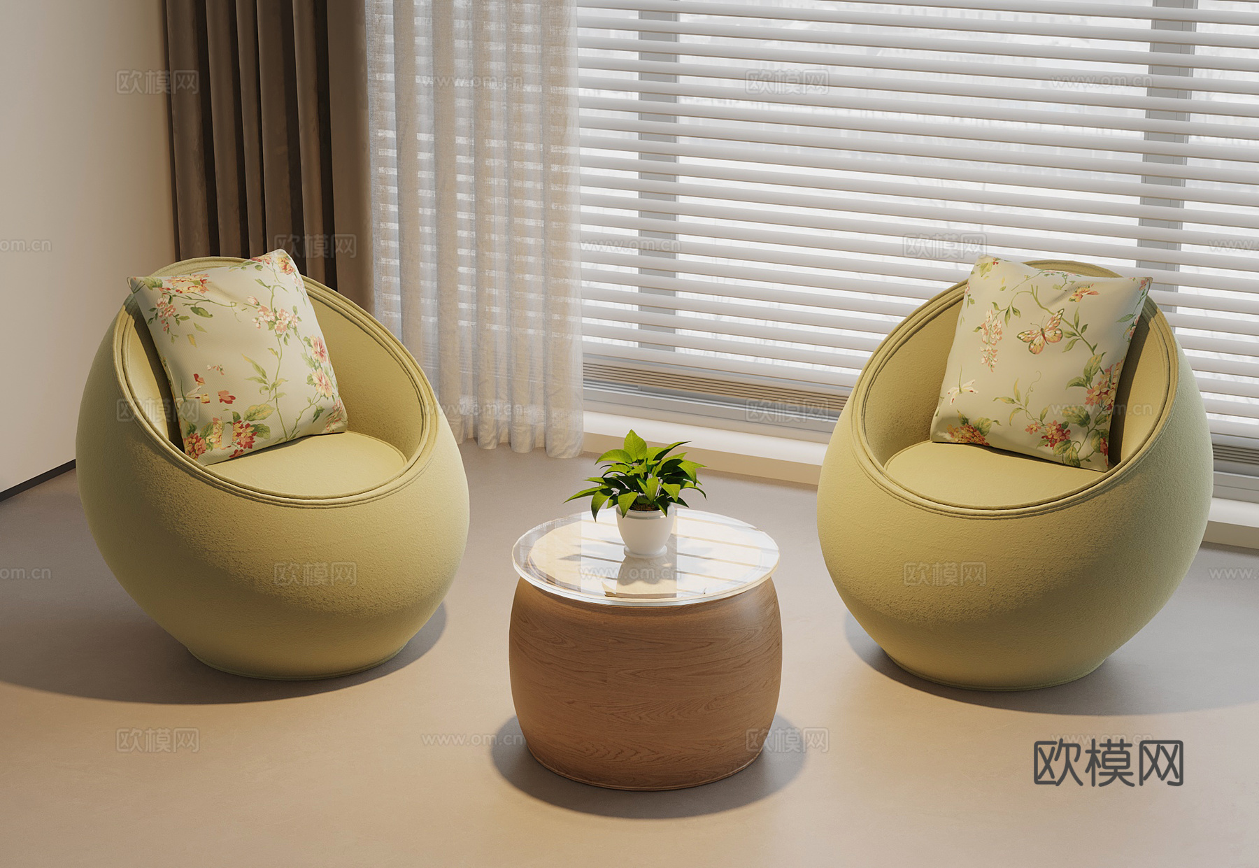 现代奶油风休闲椅 单人沙发su模型