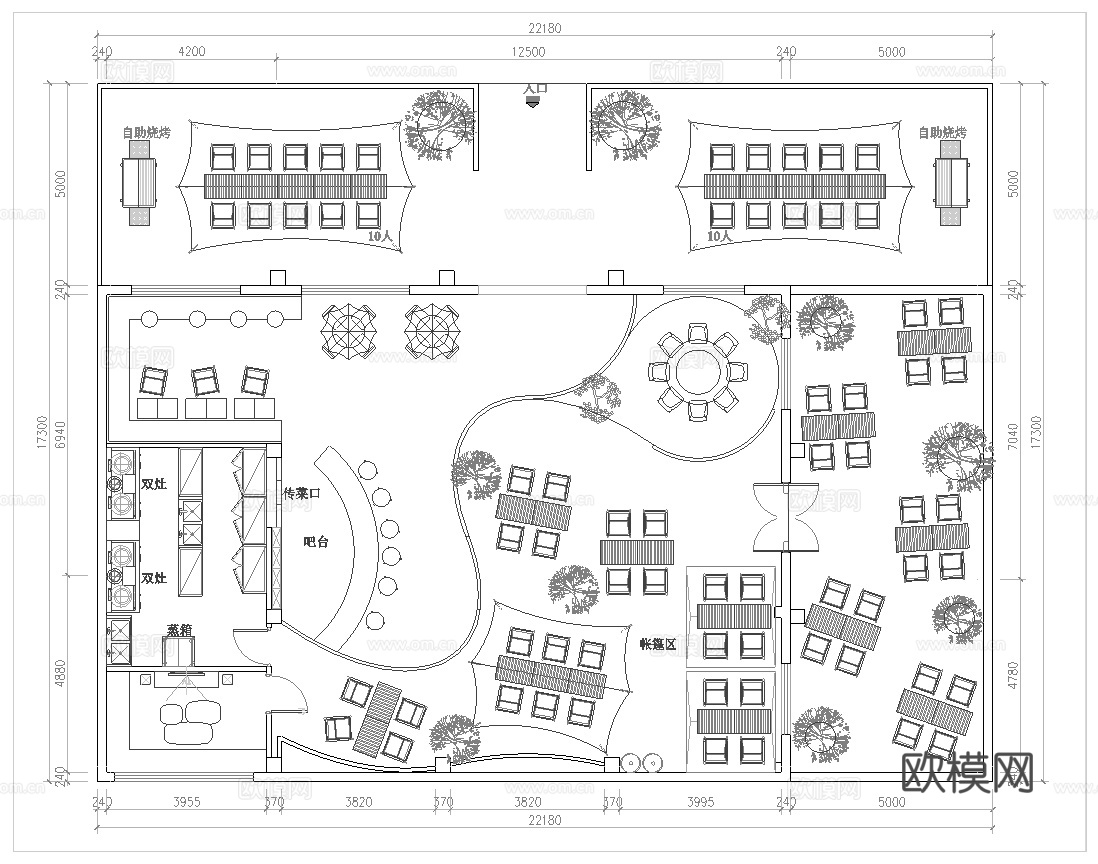 户外露营风酒吧 最新平面施工图合集cad施工图