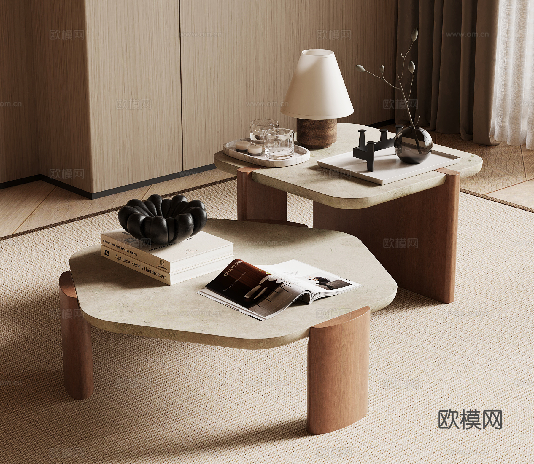 侘寂中古茶几su模型