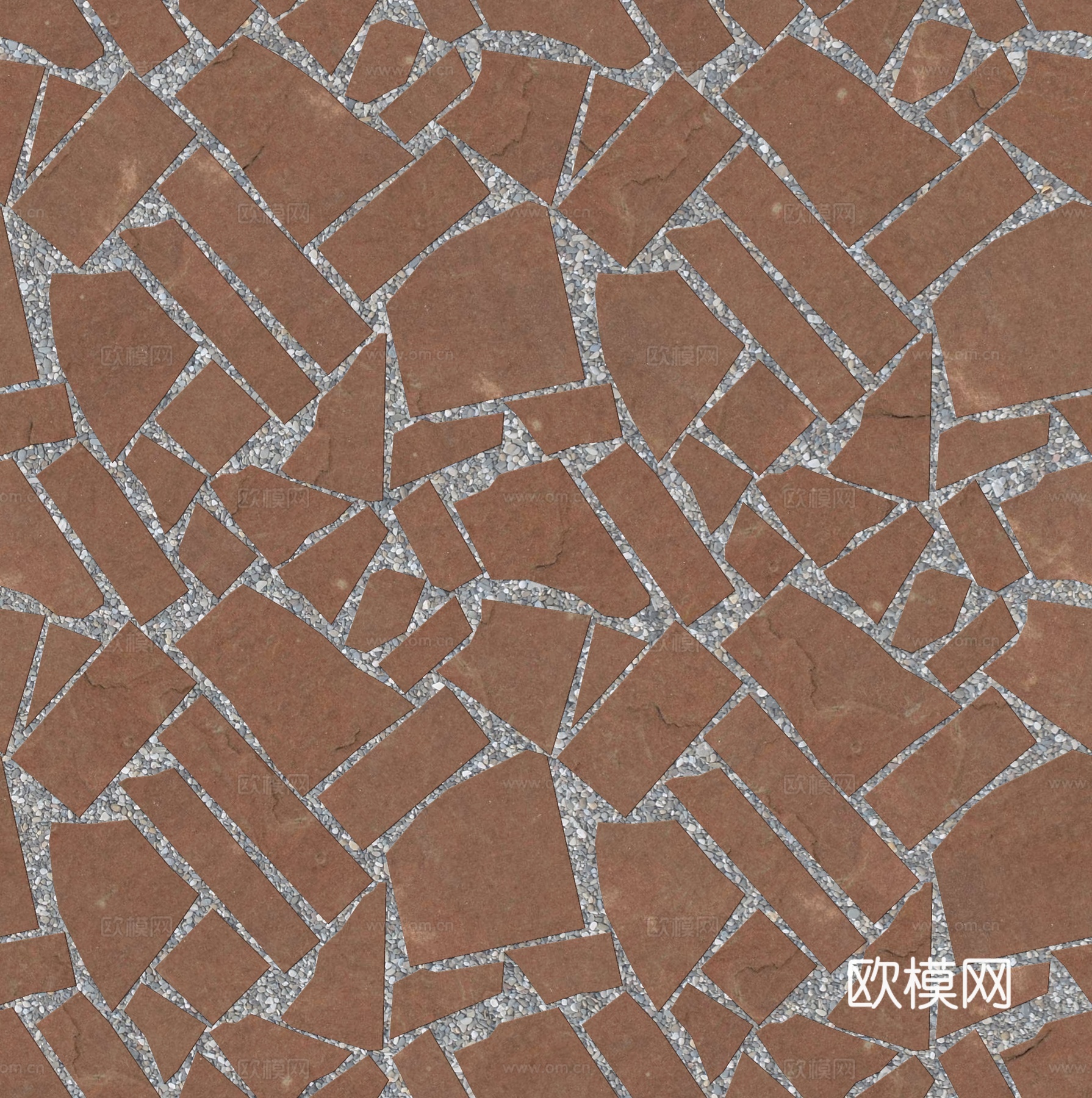 红色砂岩石材铺地-多边形石材铺地-石材嵌鹅卵石铺地5