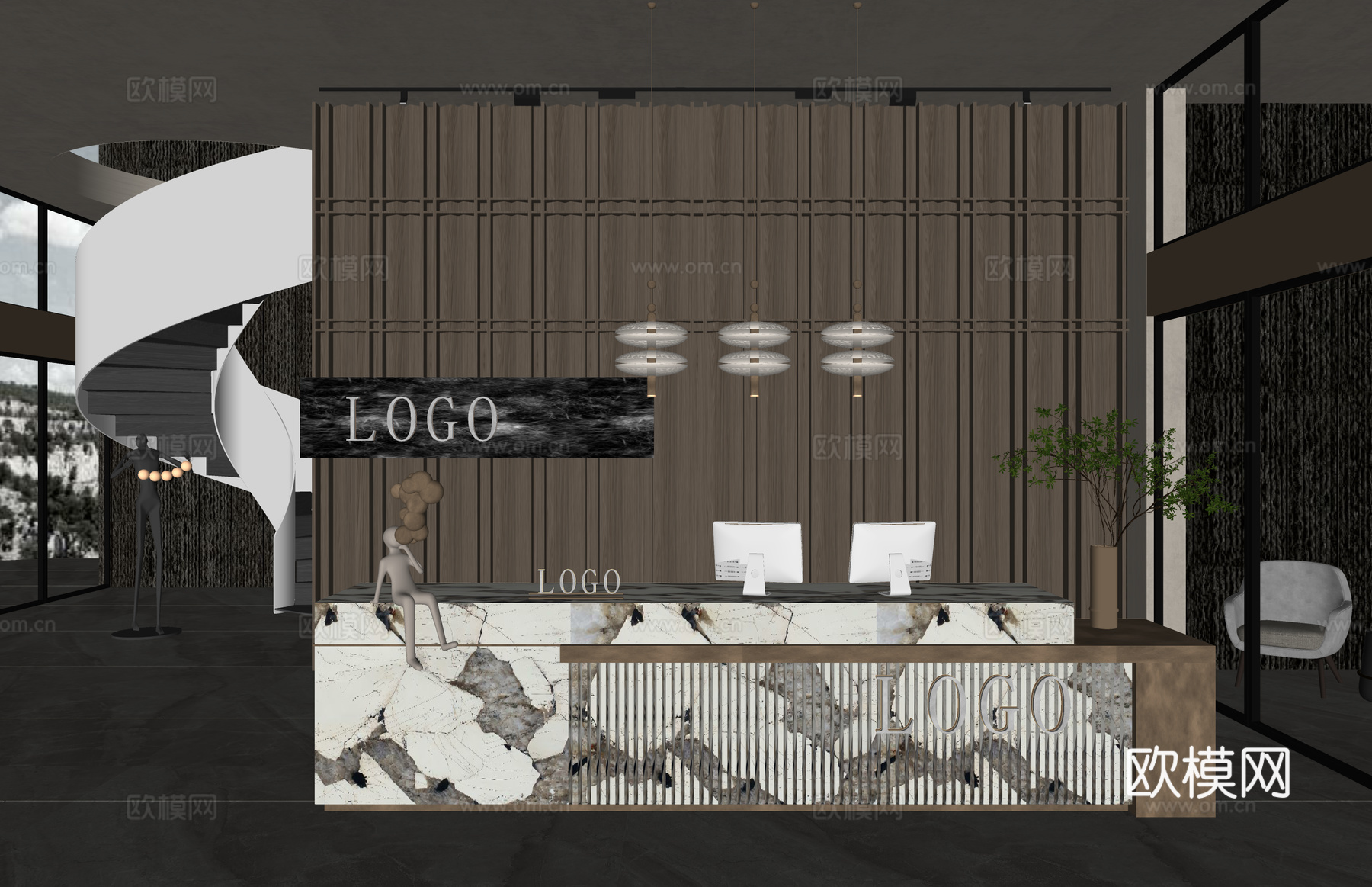 工装 展厅 办公 办公空间 酒店前台 前台 前台接待su模型