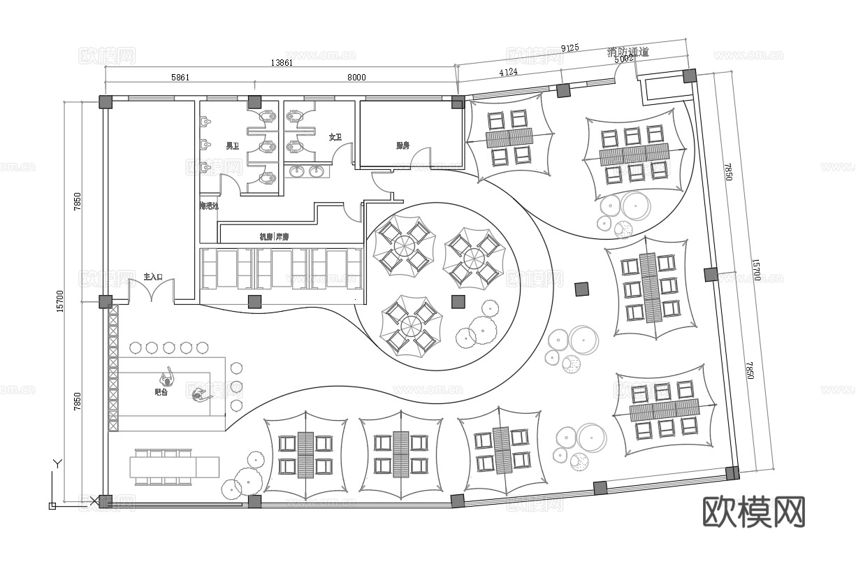 露营风酒吧 最新平面施工图合集cad施工图