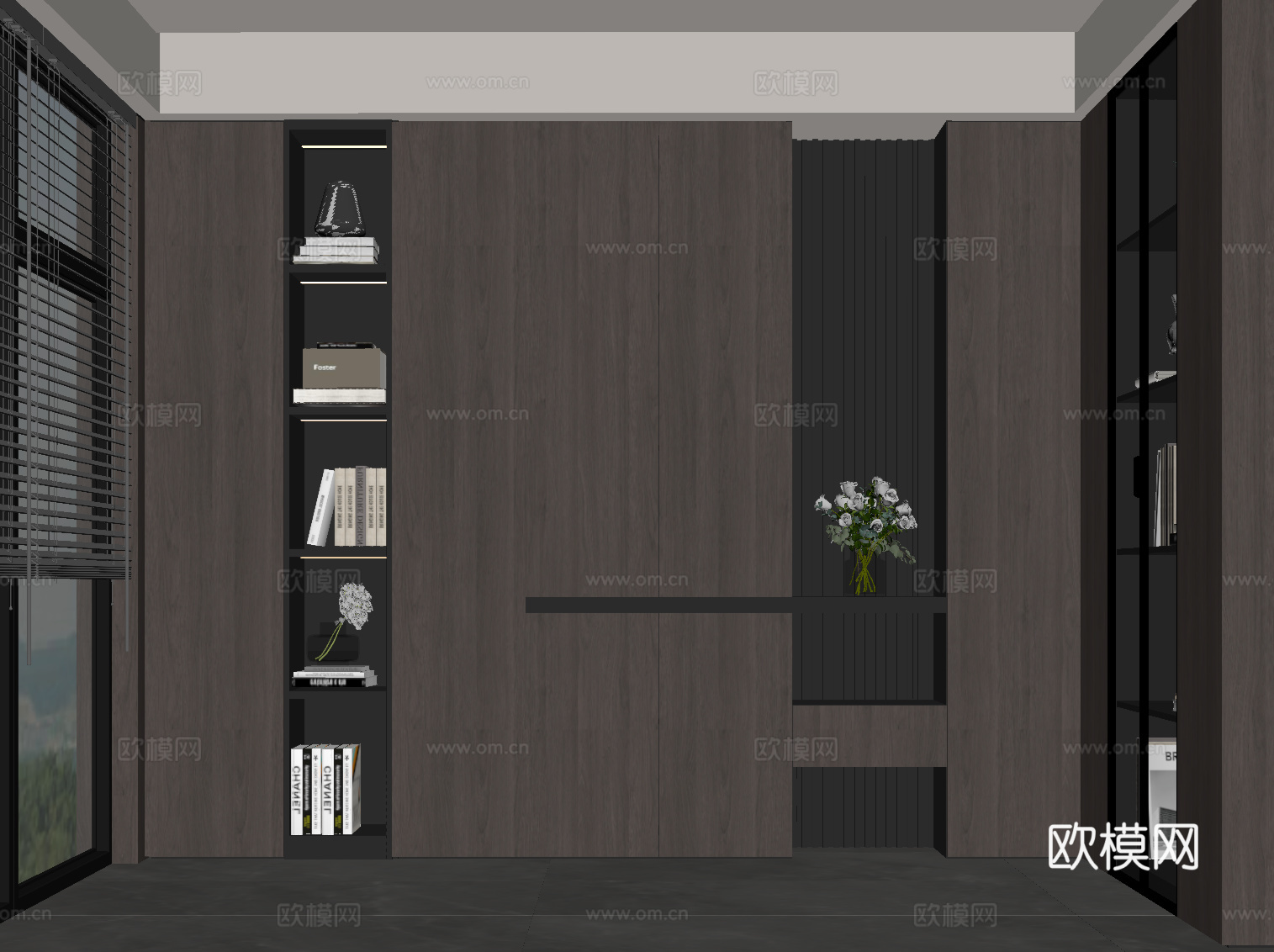 现代意式书柜 L型书柜su模型