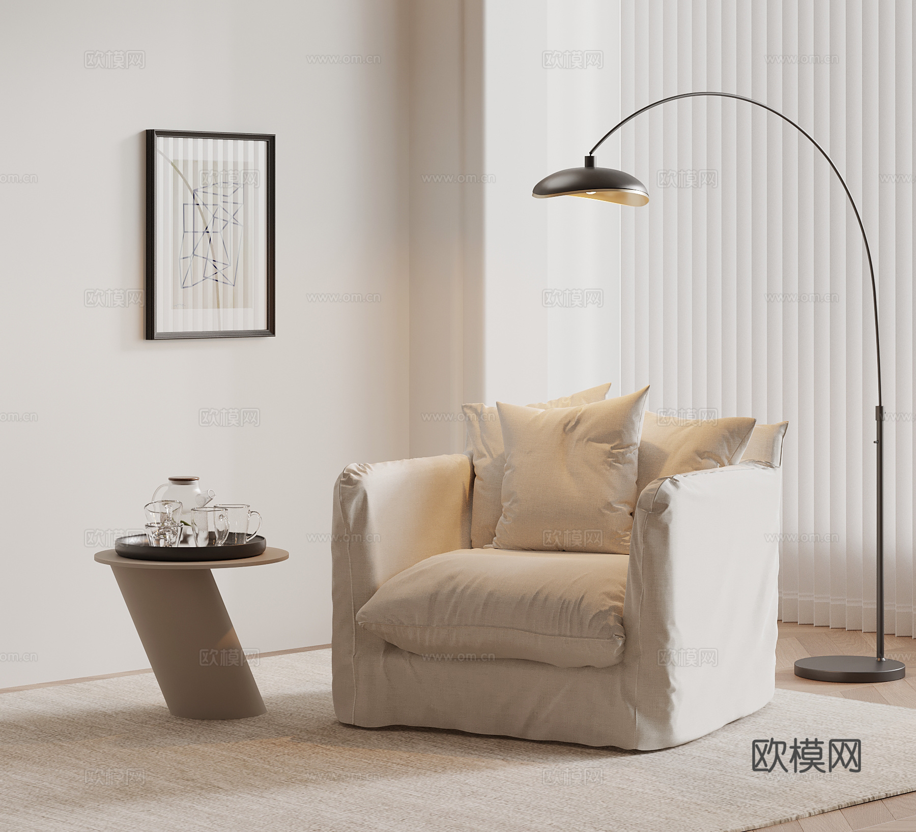 现代单人沙发 休闲沙发su模型