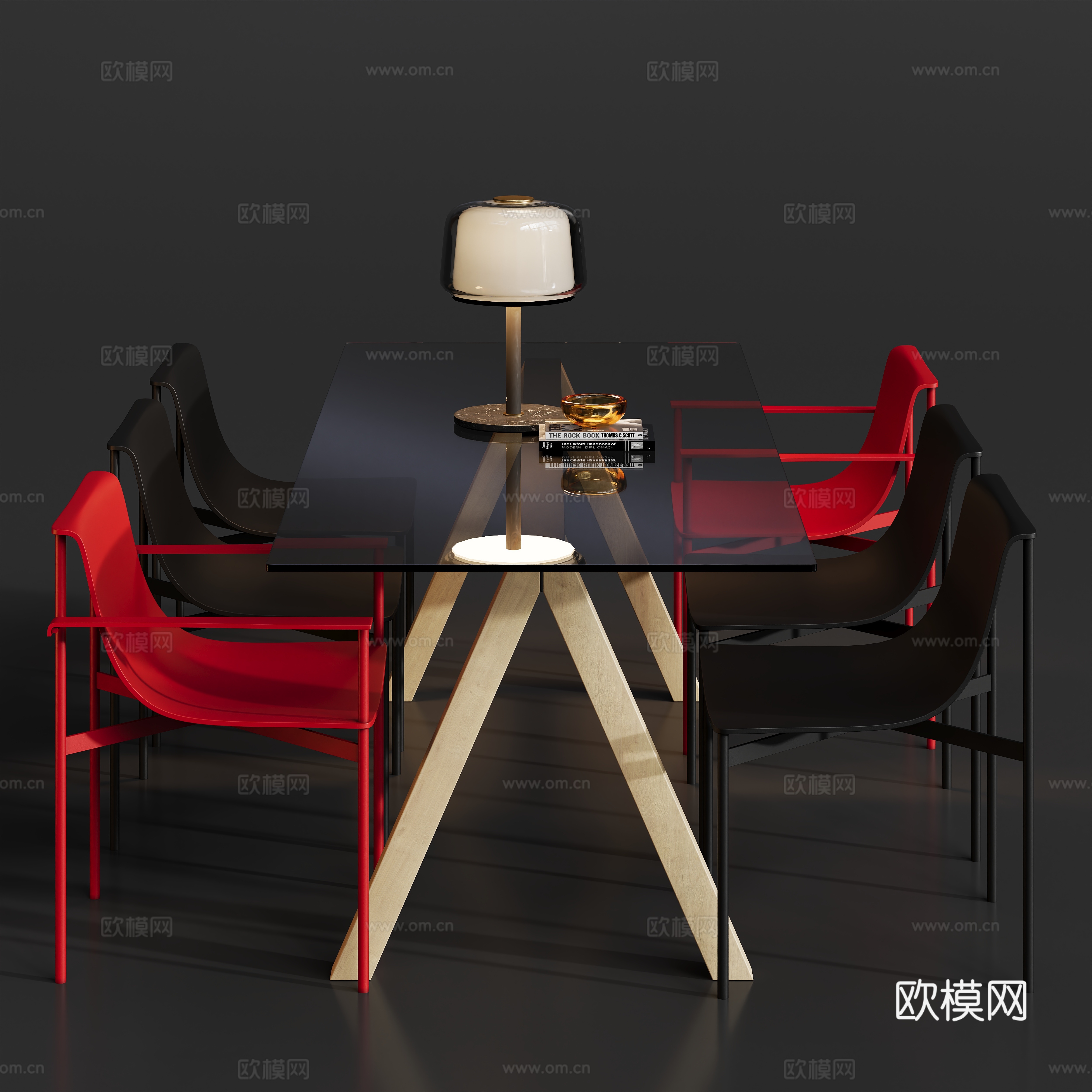 餐厅玻璃餐桌椅su模型