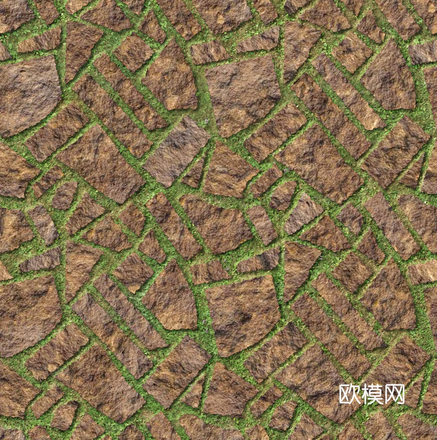 红色砂岩多边形石材嵌草铺地020