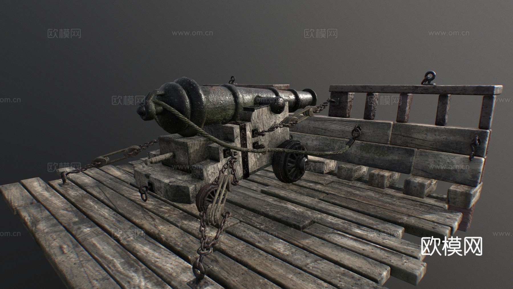 旧海军炮3d模型下载（渲染图1）