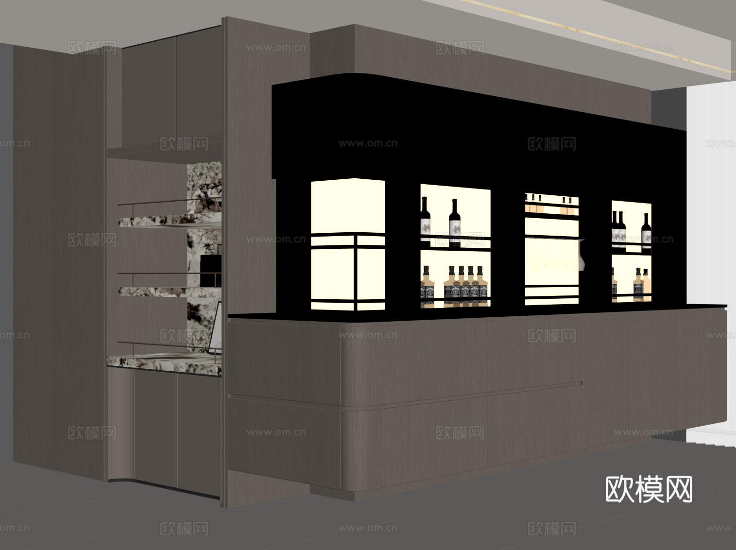 现代酒柜 餐边柜su模型