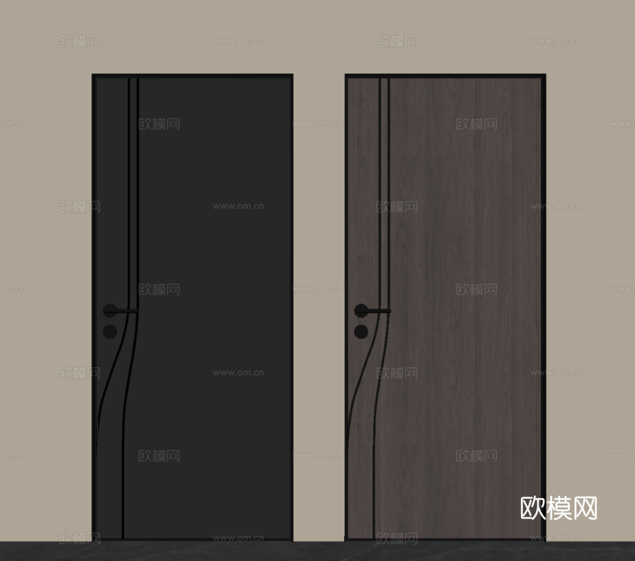 现代意式单开门 木门su模型