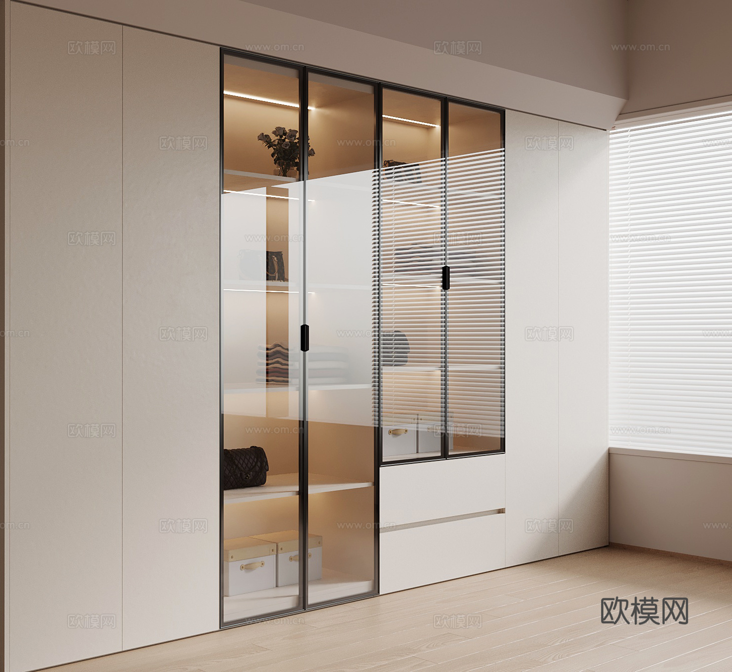 现代奶油风衣柜 通顶衣柜su模型