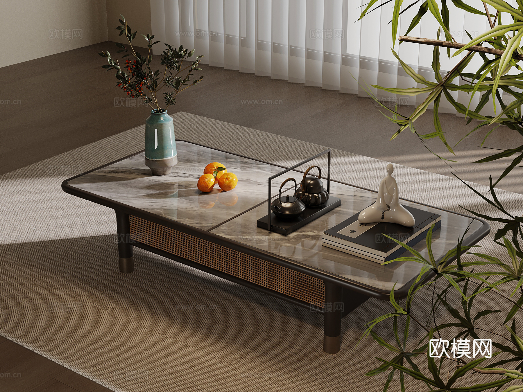 新中式茶几su模型