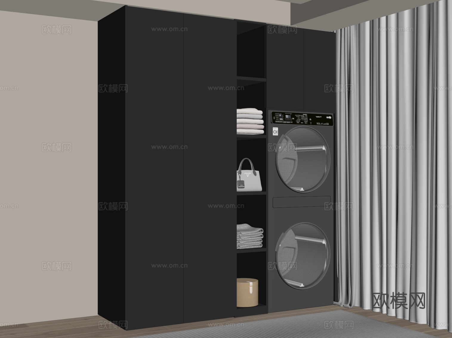 现代洗衣机柜 阳台柜su模型