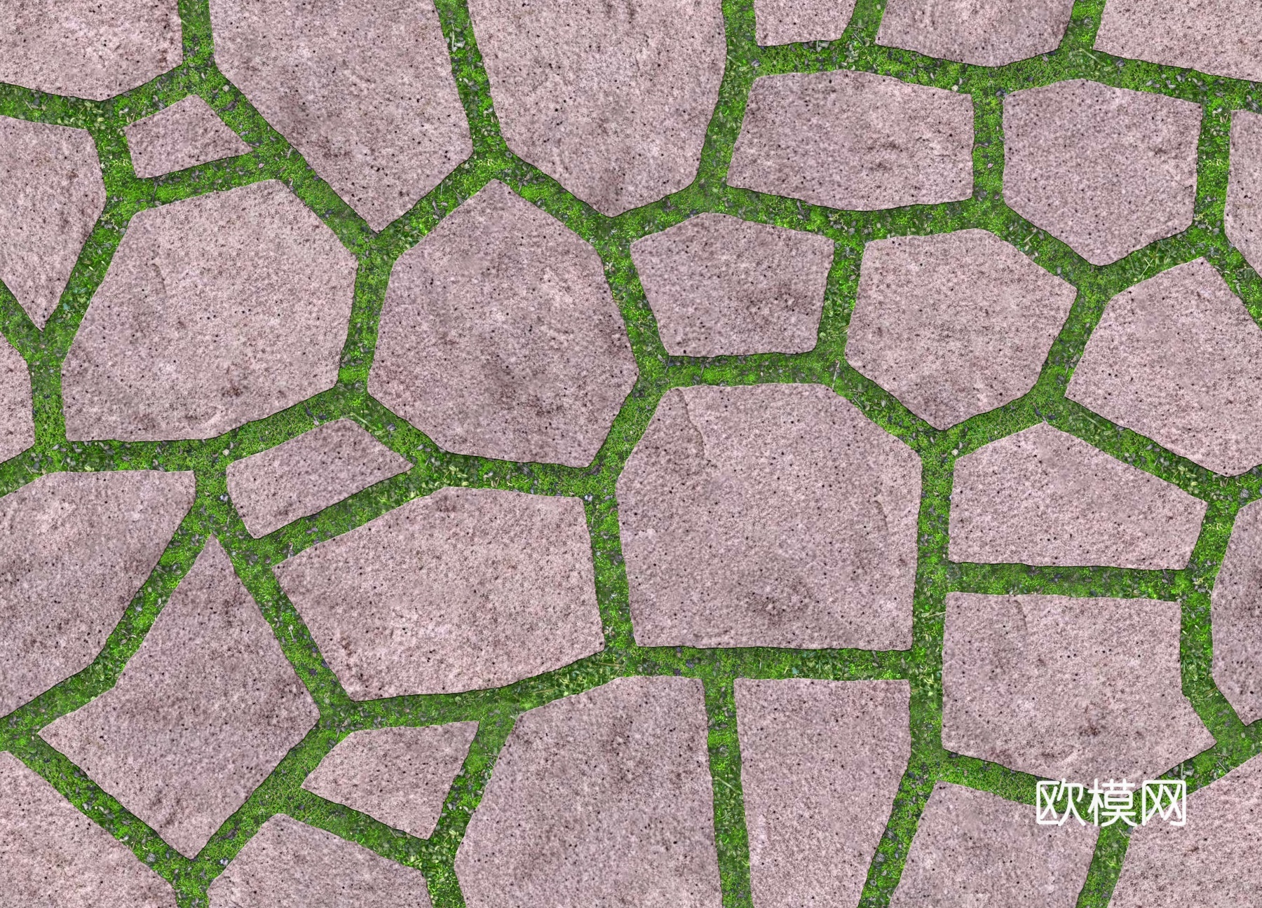 红色砂岩多边形石材嵌草铺地052
