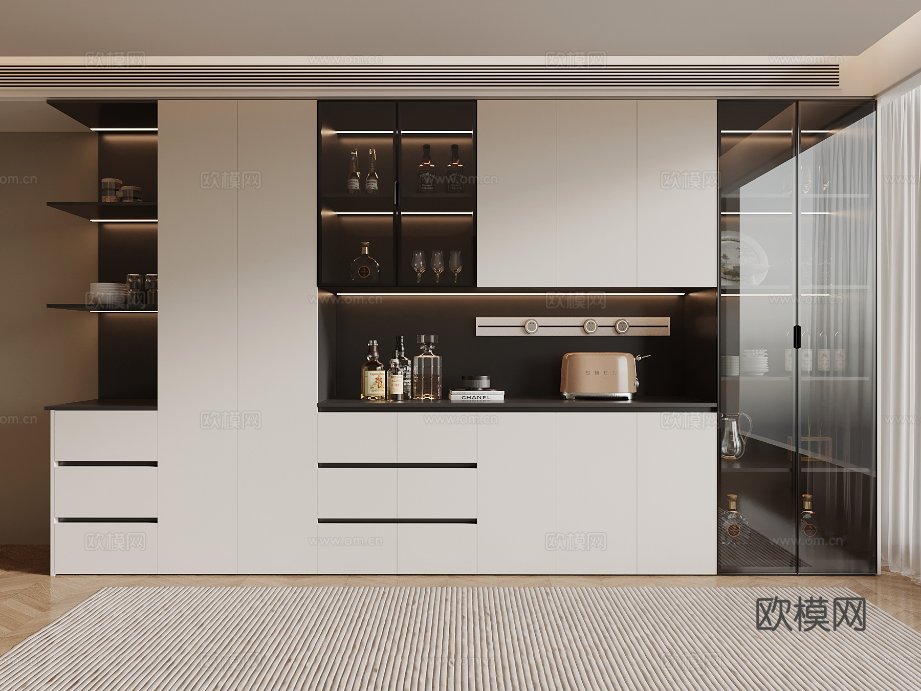 现代酒柜 餐边柜su模型