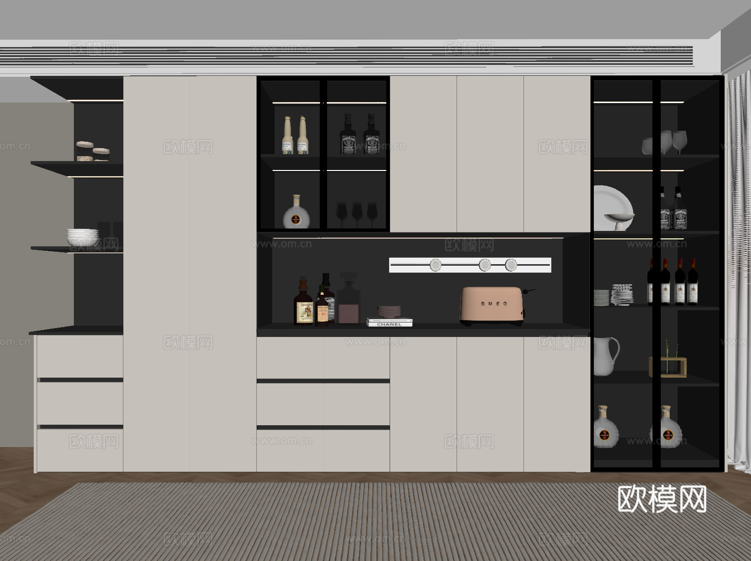 现代酒柜 餐边柜su模型