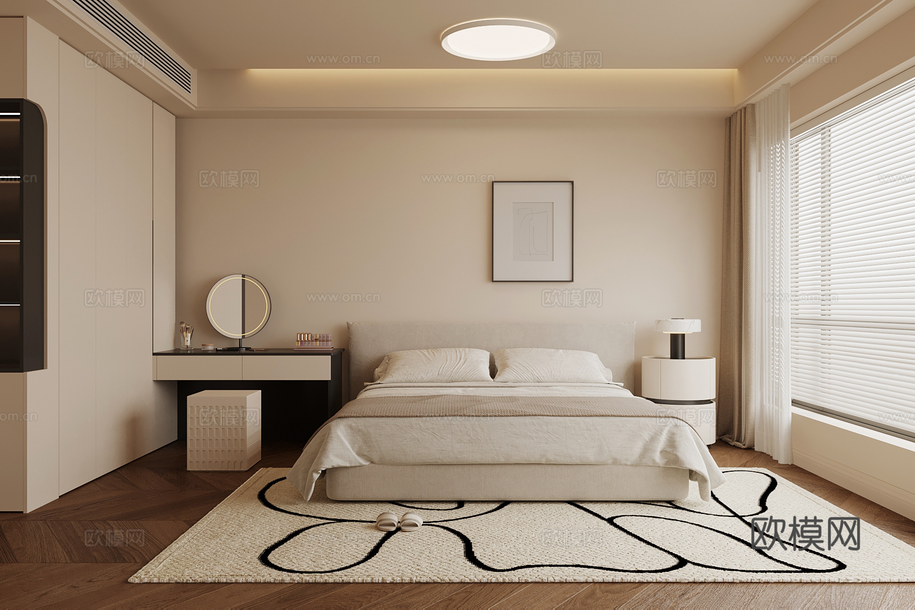 现代卧室 双人床 衣柜su模型