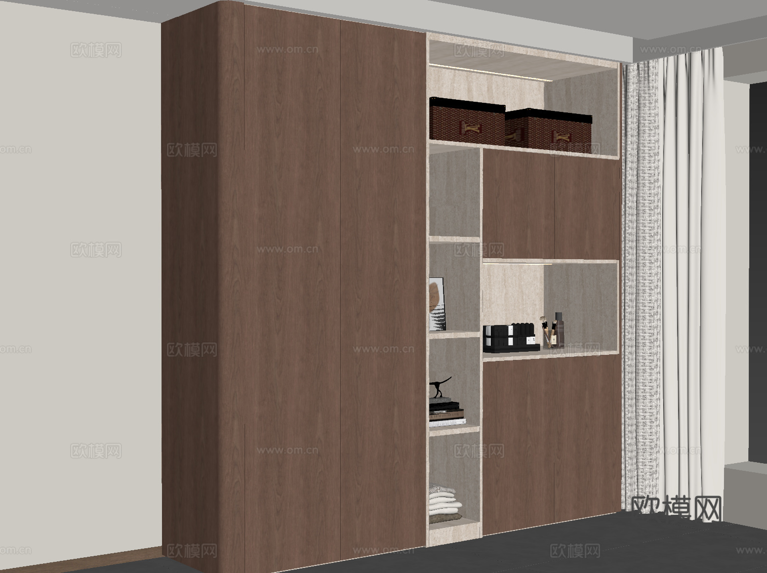 现代中古风衣柜 通顶柜su模型