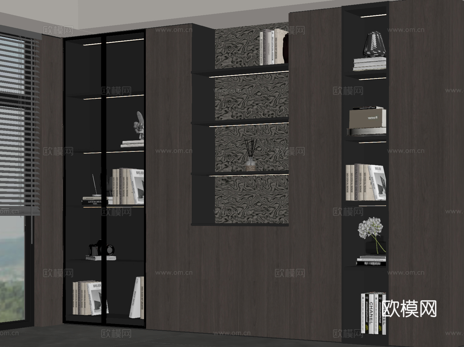 现代意式书柜 通顶柜su模型