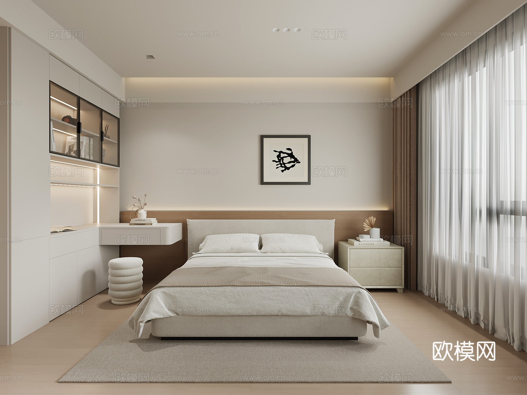 现代卧室 衣柜 双人床su模型