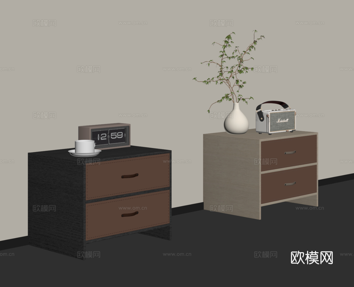 现代意式床头柜su模型