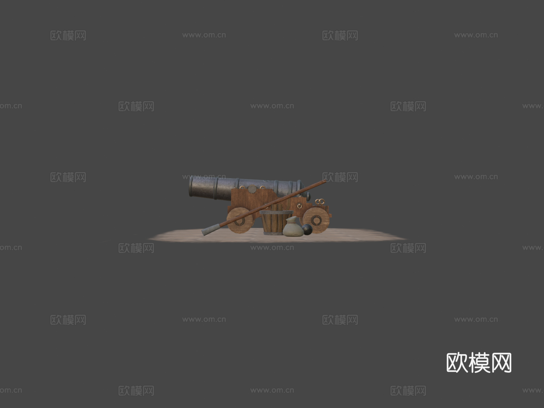 立体低多边形舰炮3d模型下载（渲染图7）