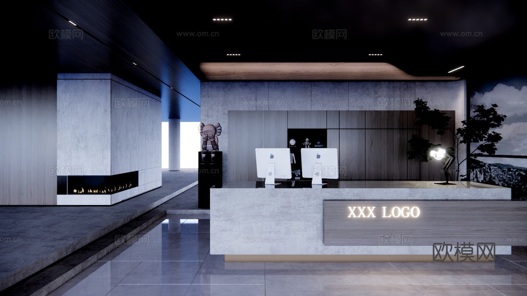 前台 工位 办公室 酒店前台 展厅 电脑su模型