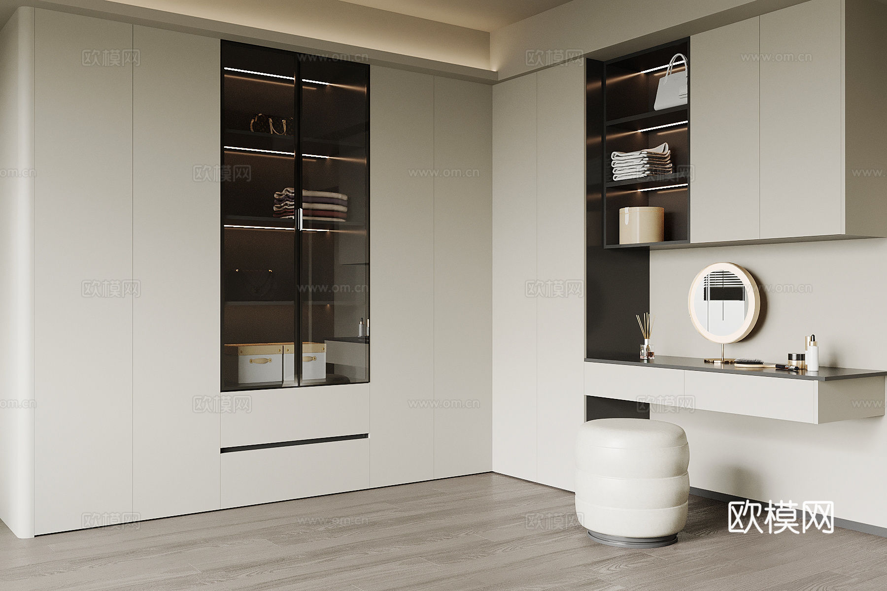 现代衣柜 L型衣柜 梳妆台su模型