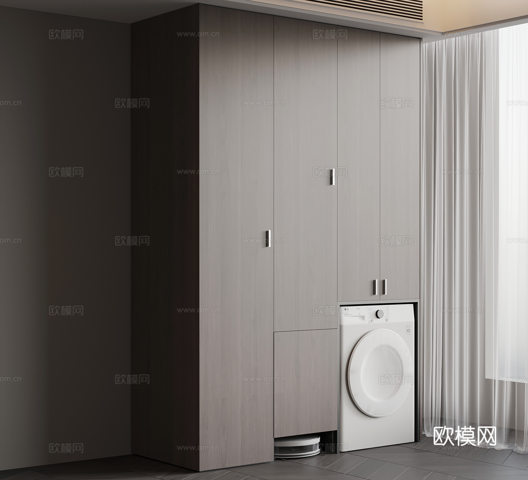 现代阳台柜 洗衣机柜su模型