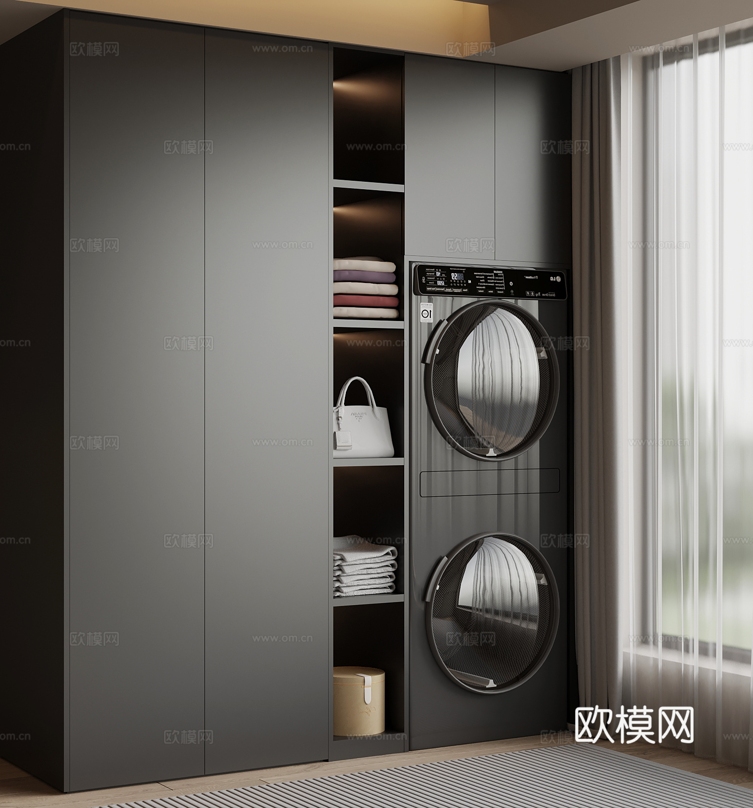 现代洗衣机柜 阳台柜su模型