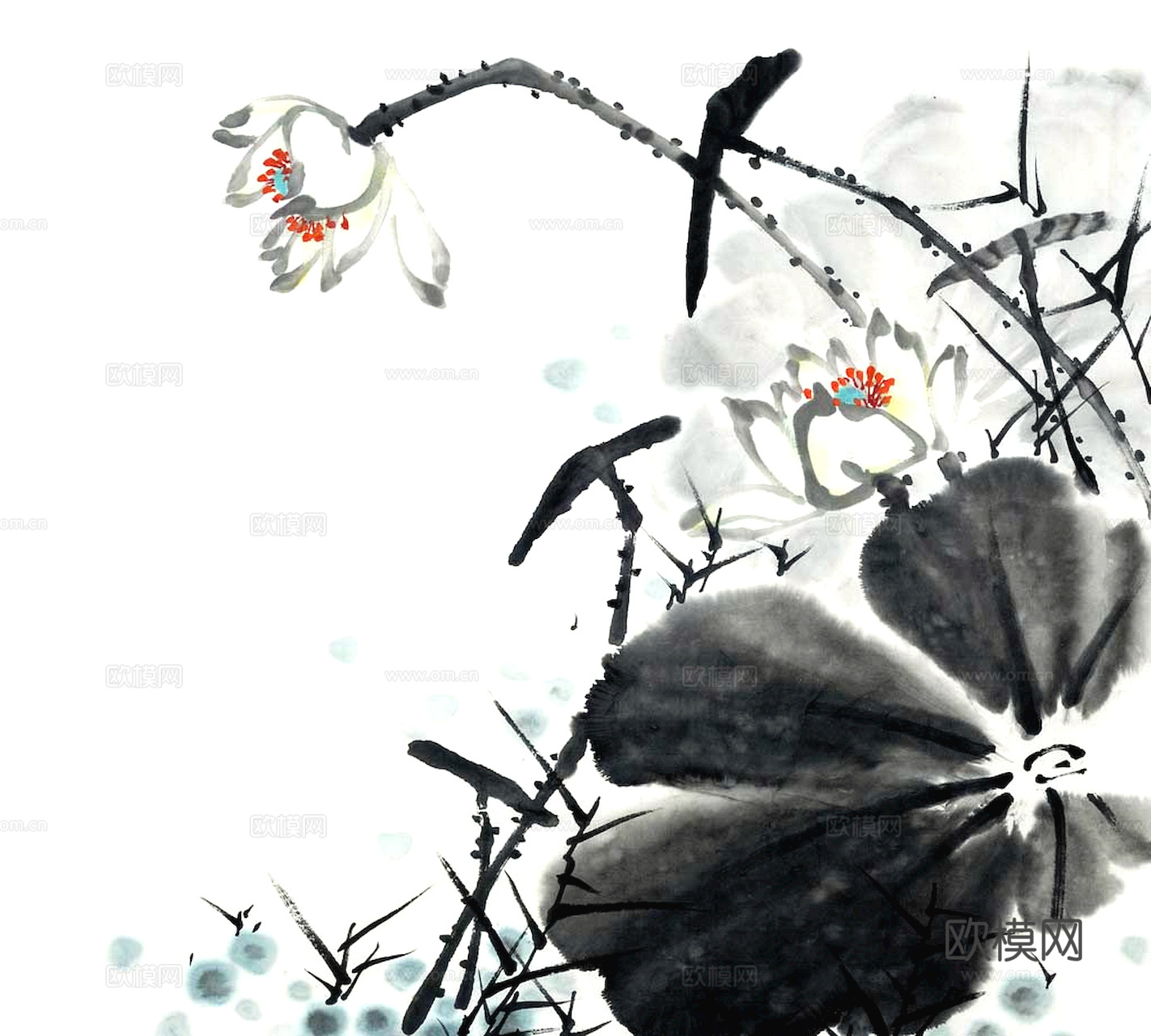 中式新中式挂画壁画水墨字画山水花鸟背景墙壁纸装饰画抽象画油画下载