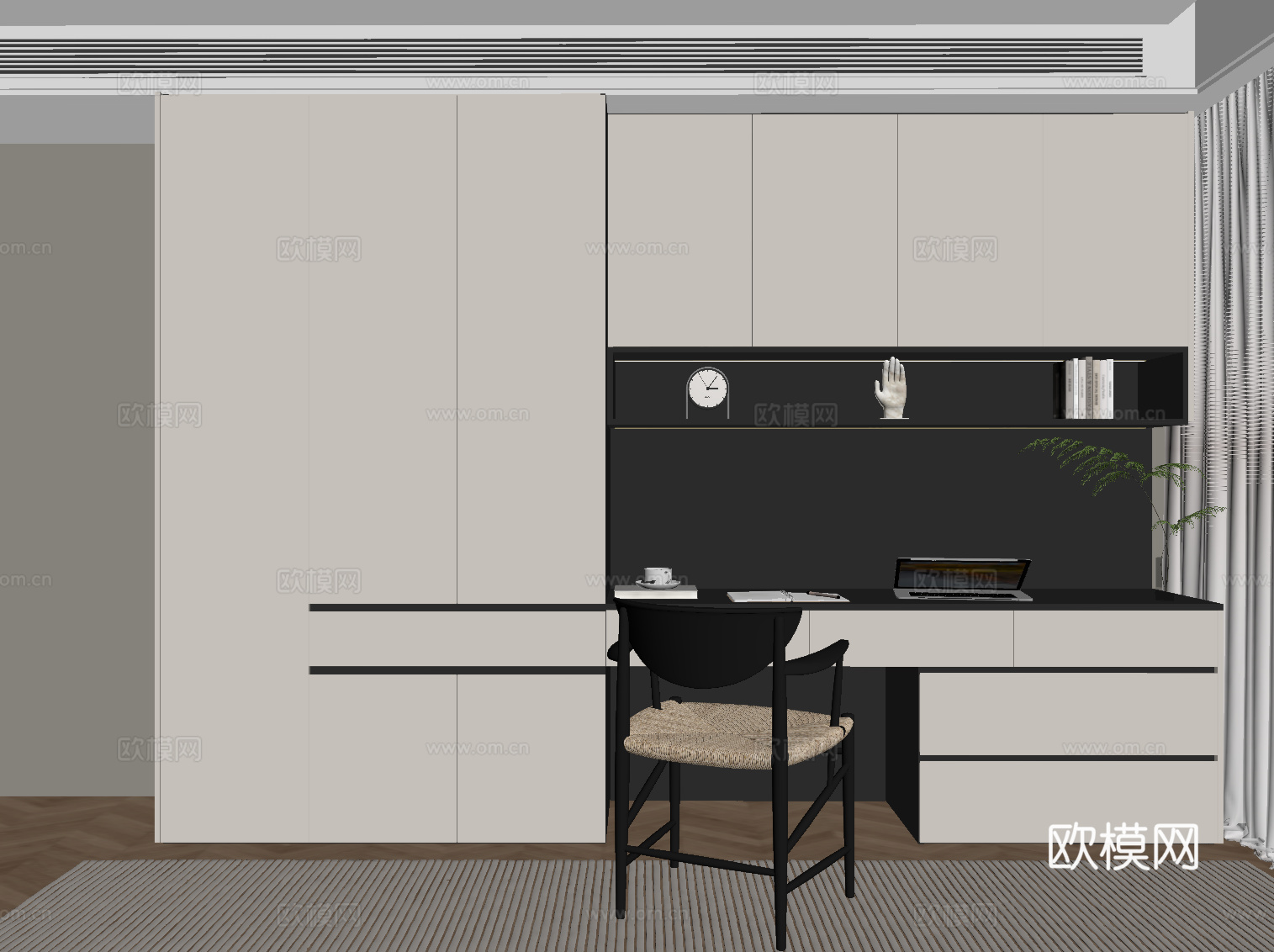 现代衣柜 书桌柜su模型